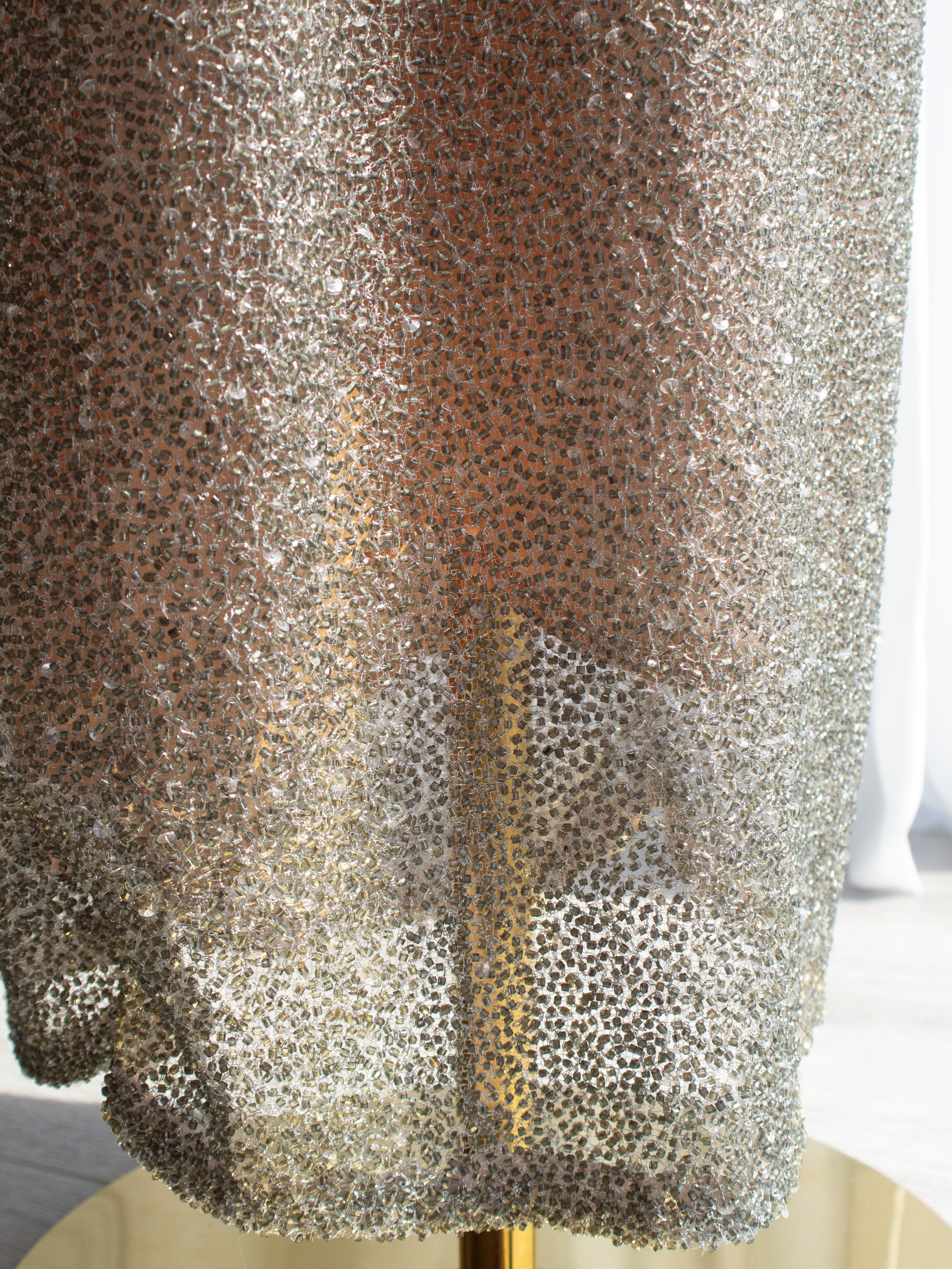 Halston Vintage F/W 1997 Crystal Sequin Beaded Silver Nude Dress Gown