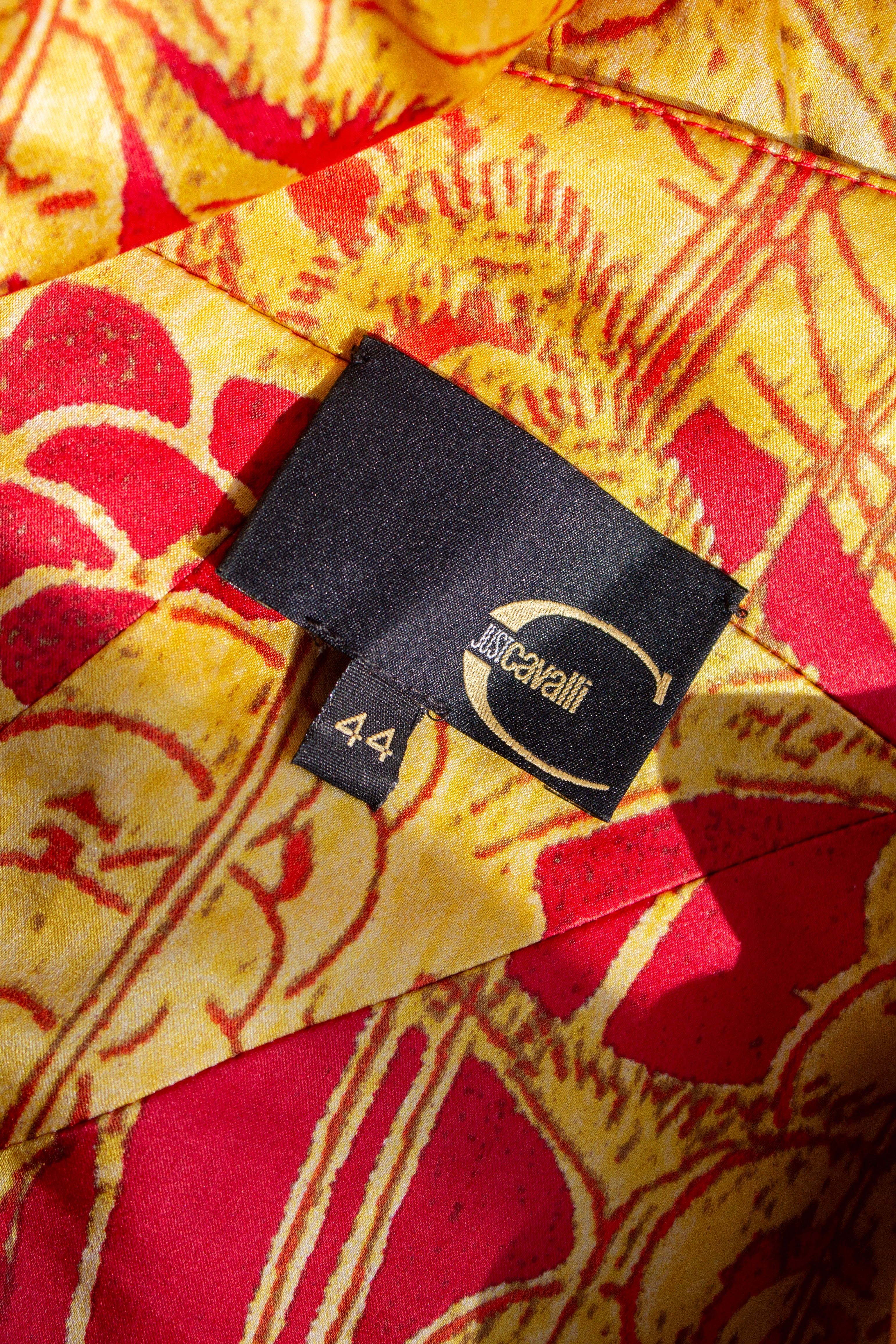 Just Cavalli Red & Gold Silk Oriental Japanese Print Maxi Dress