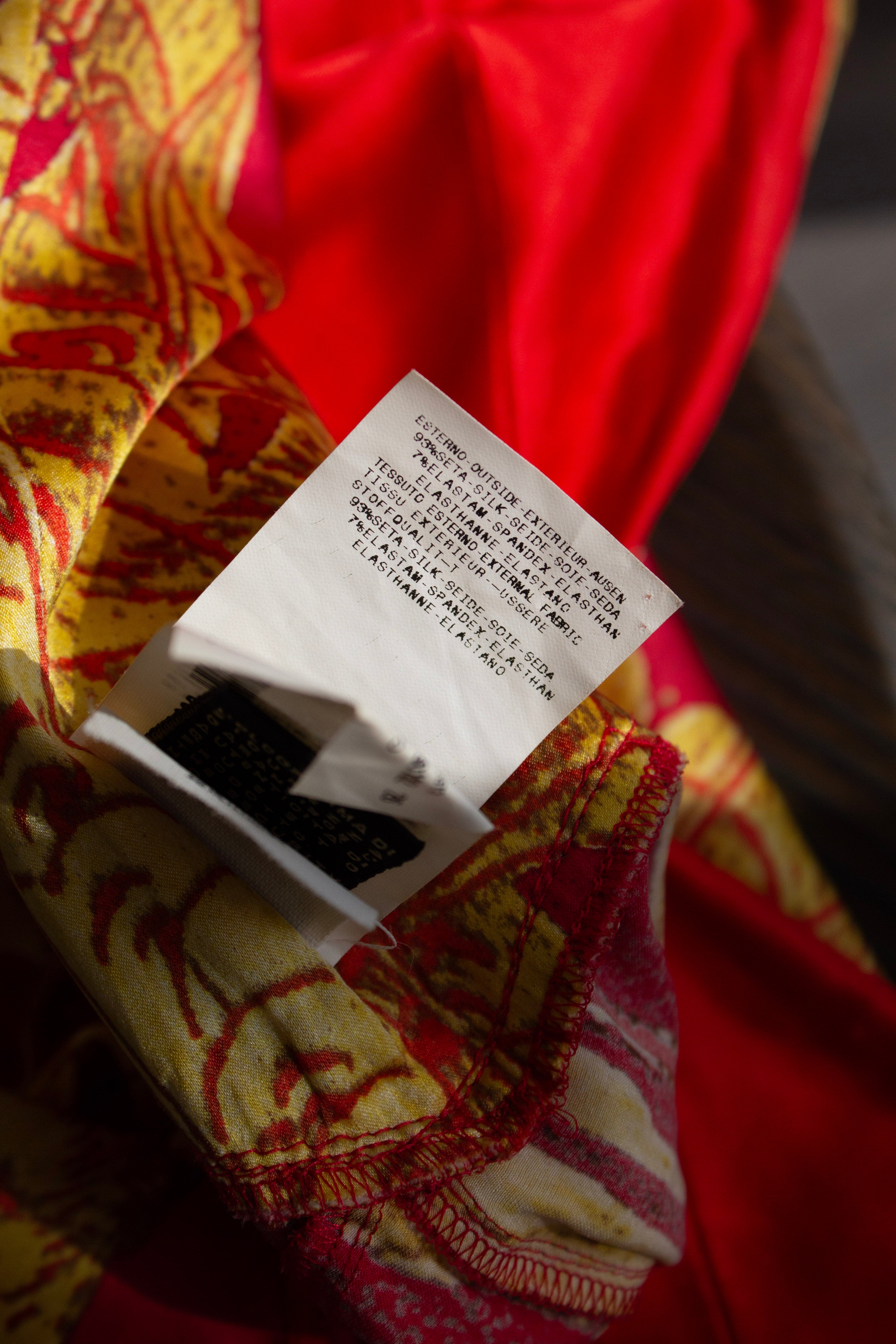 Just Cavalli Red & Gold Silk Oriental Japanese Print Maxi Dress