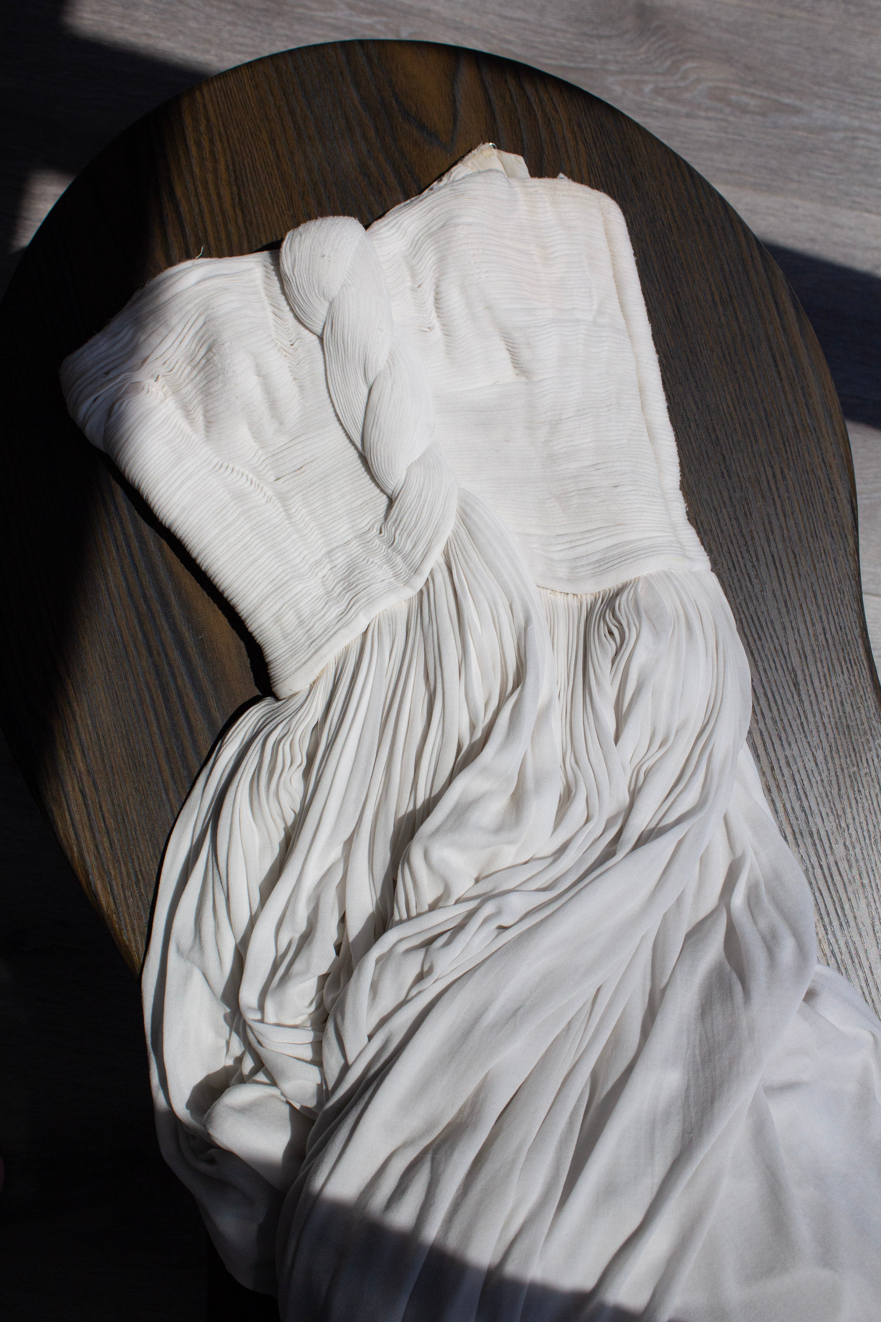 Madame Grès Haute Couture Pleated White Gown Personal Archive, c. 1950s