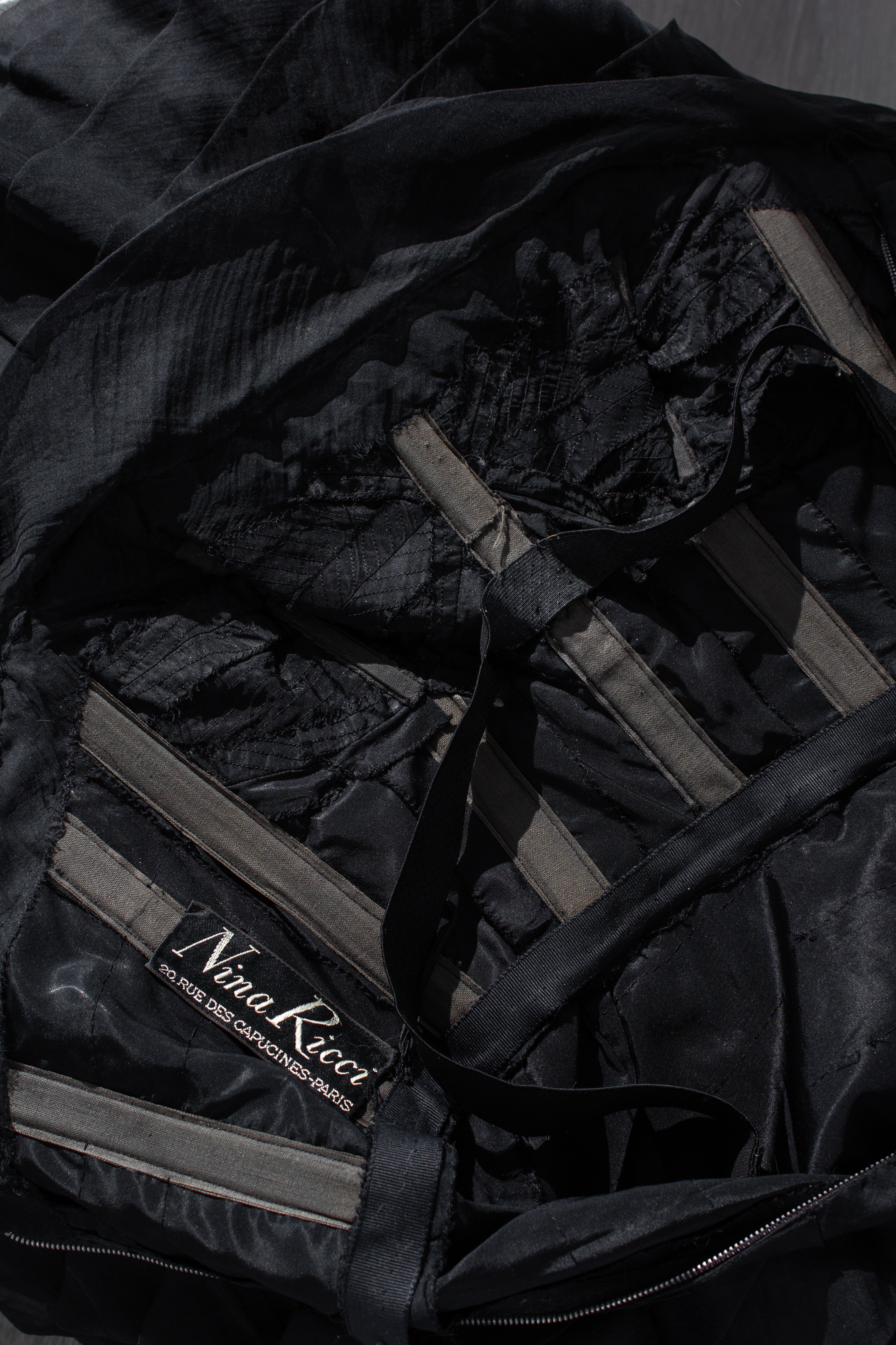 Nina Ricci 1940s Haute Couture Black Tiered Ruffle Strapless Evening Dress