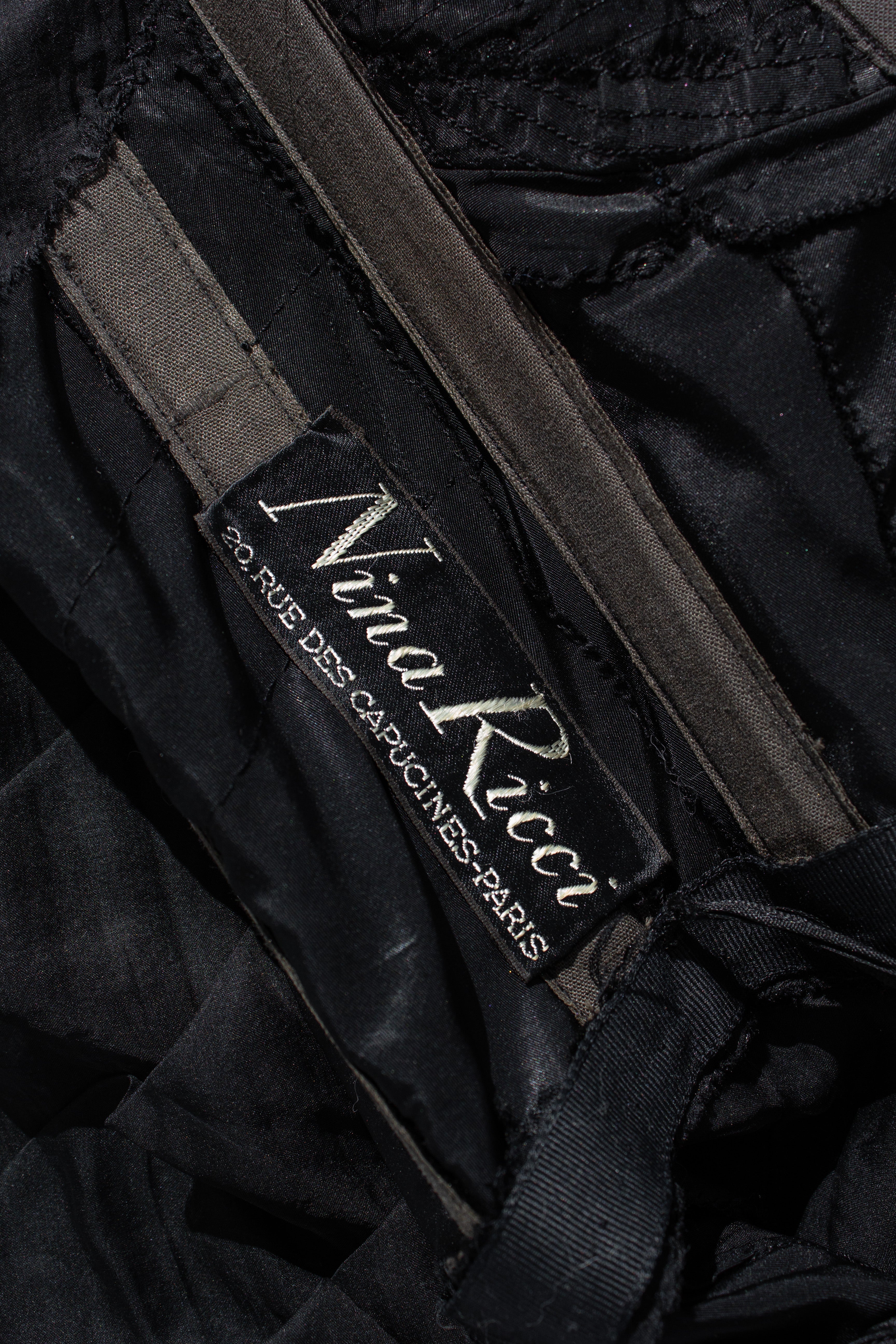 Nina Ricci 1940s Haute Couture Black Tiered Ruffle Strapless Evening Dress