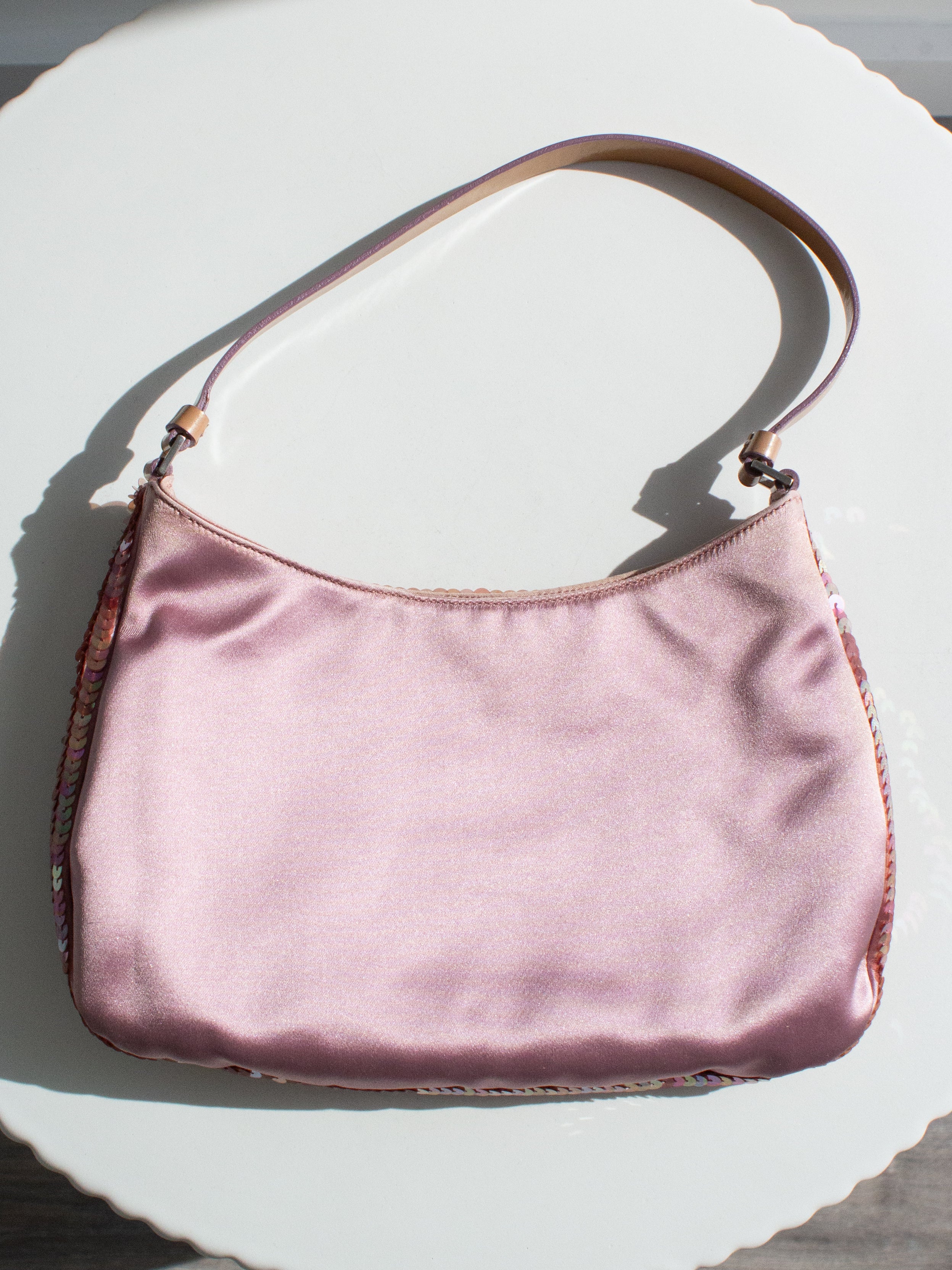 Prada Raso Vintage Sequin Embellished Petals Mauve Pink Shoulder Bag