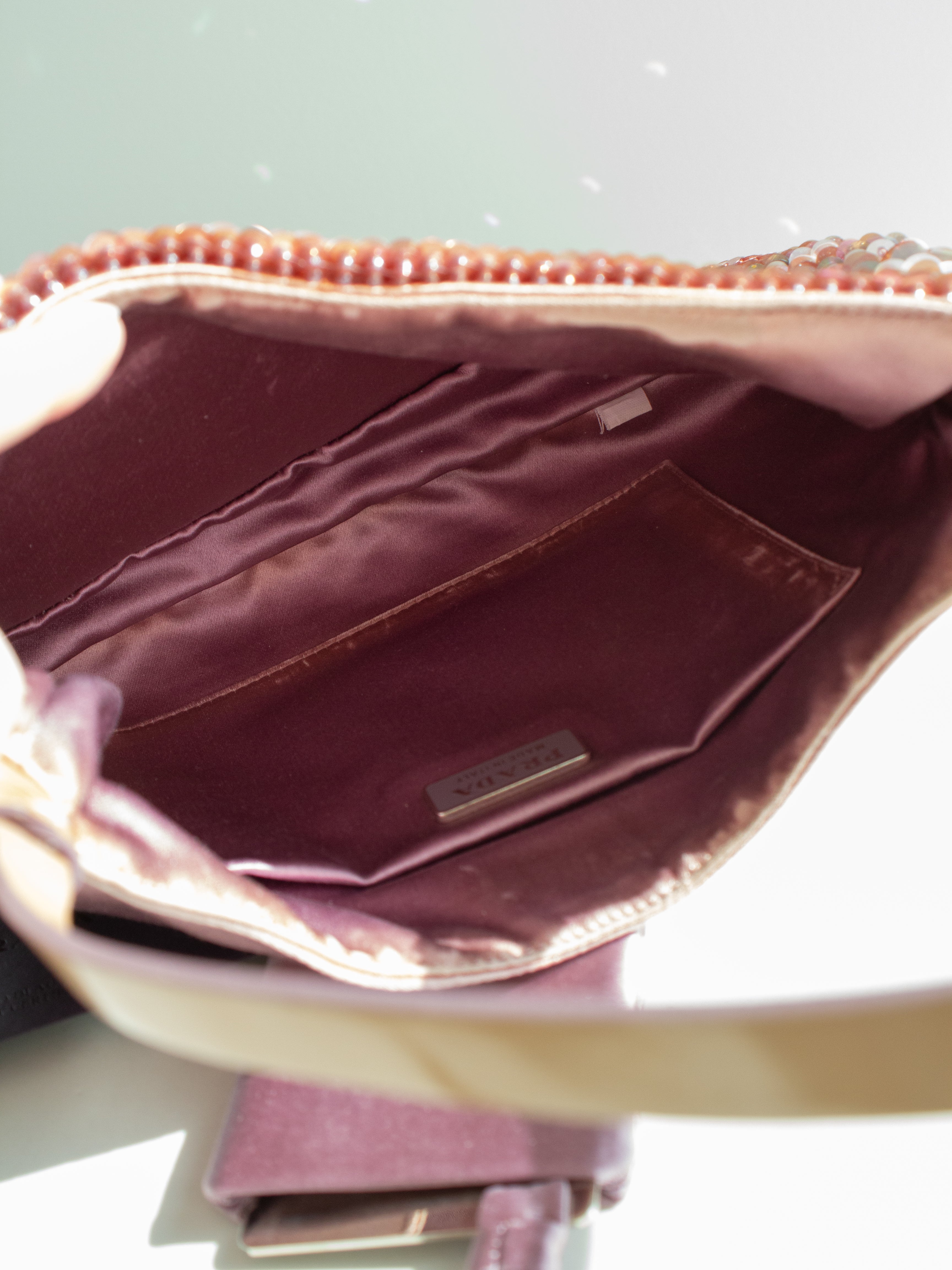Prada Raso Vintage Sequin Embellished Petals Mauve Pink Shoulder Bag