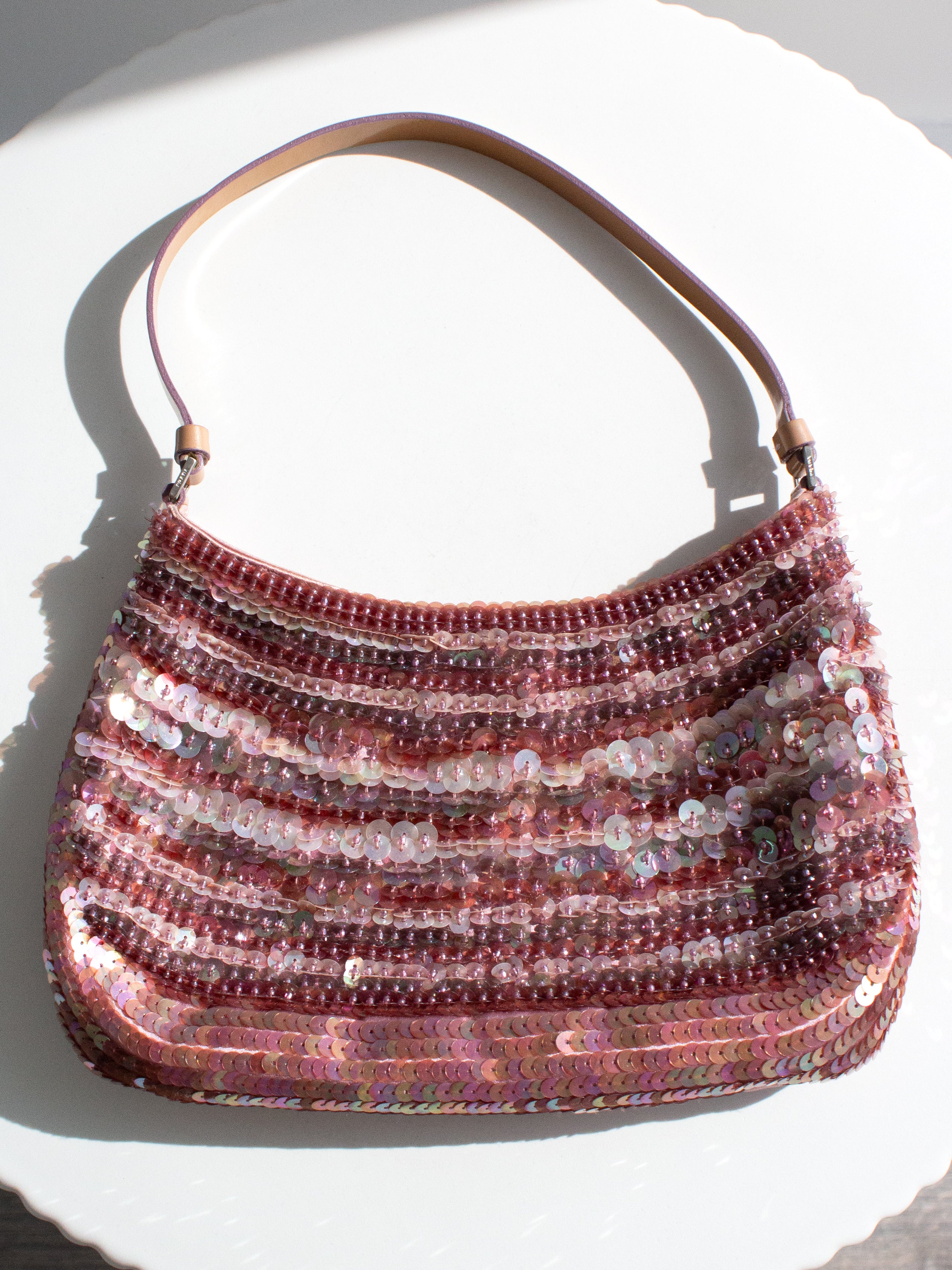 Prada Raso Vintage Sequin Embellished Petals Mauve Pink Shoulder Bag