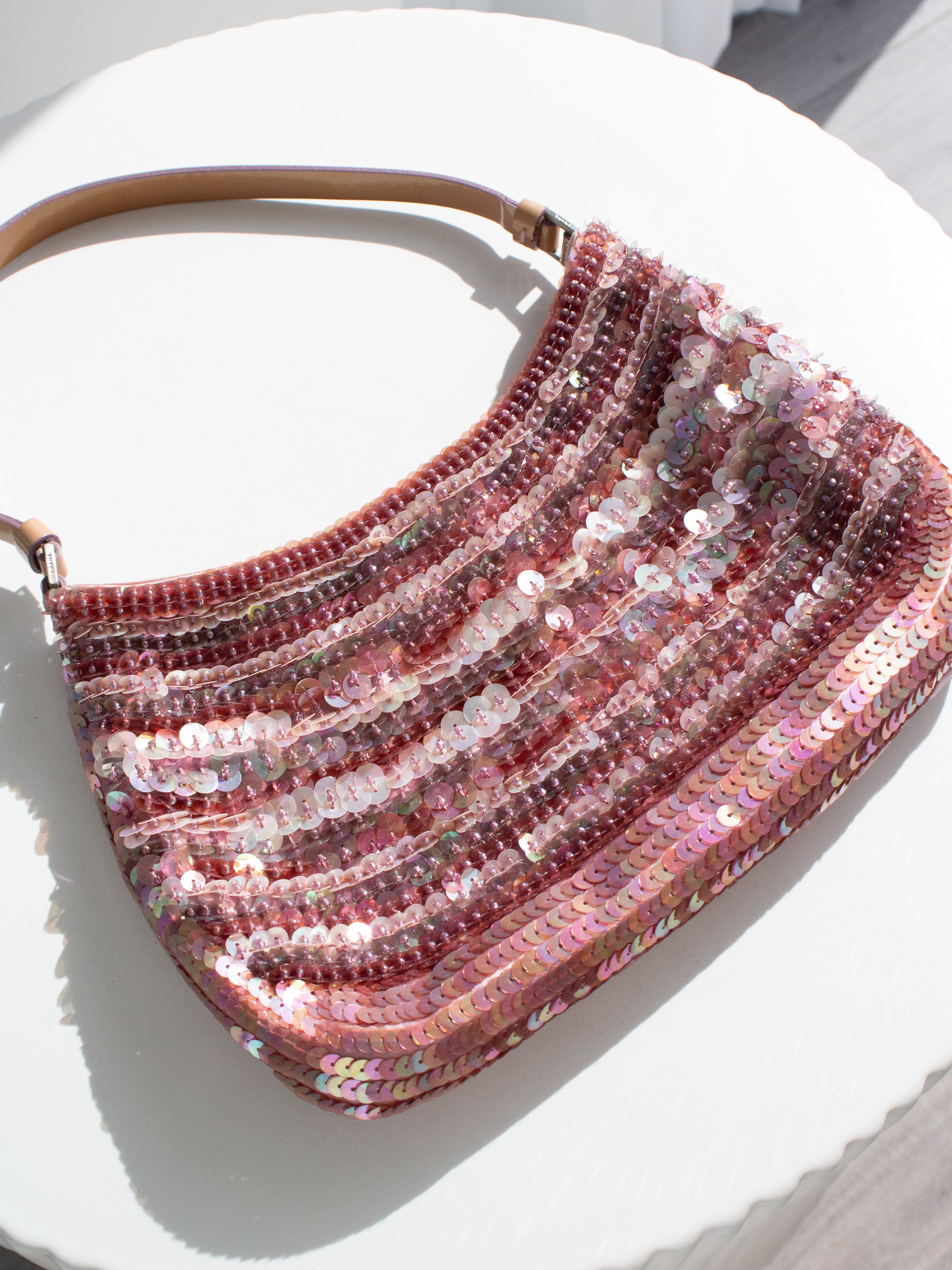 Prada Raso Vintage Sequin Embellished Petals Mauve Pink Shoulder Bag