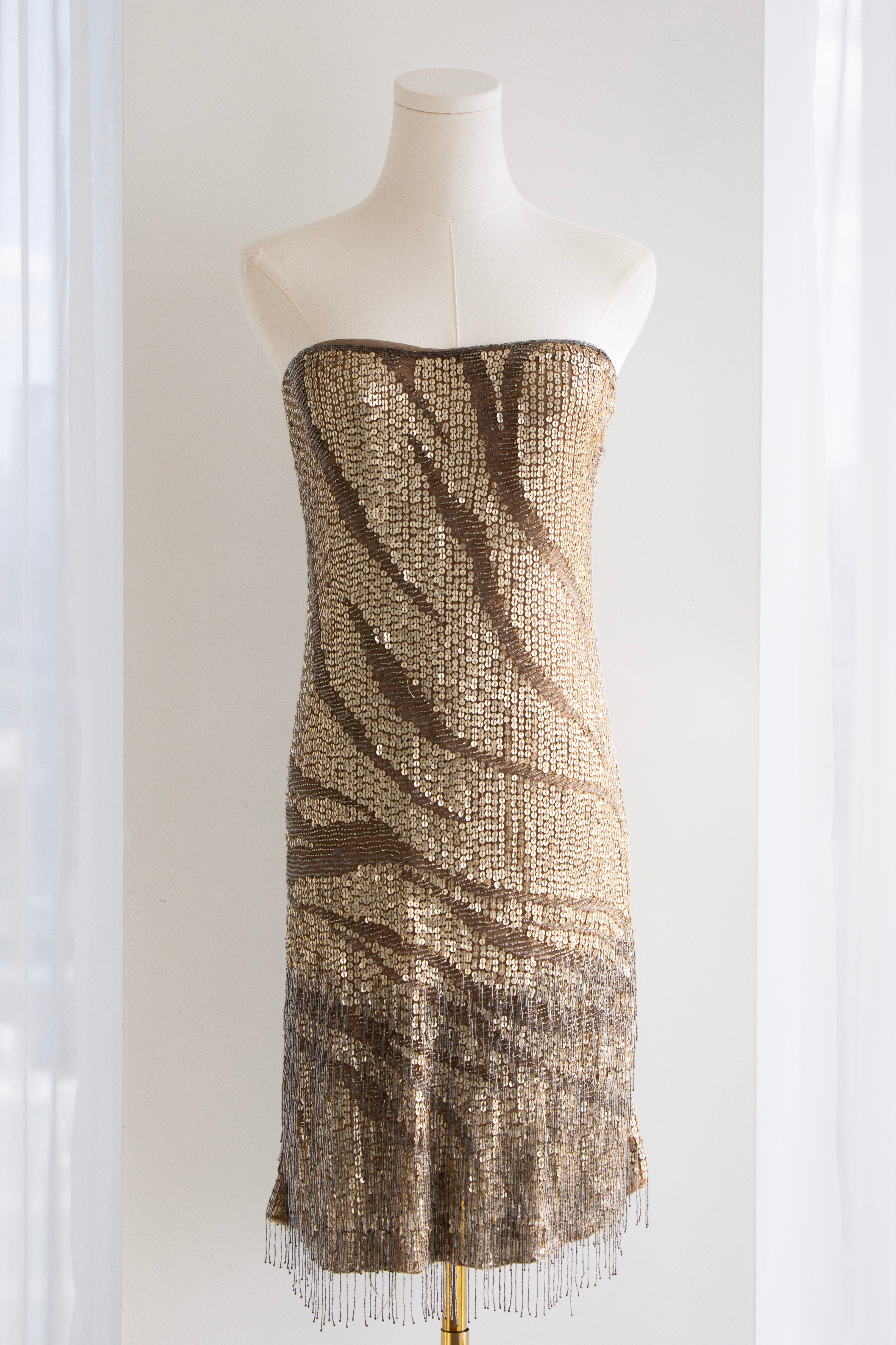 Roberto Cavalli Pre-Fall 2012 Gold Embellished Fringe Dress