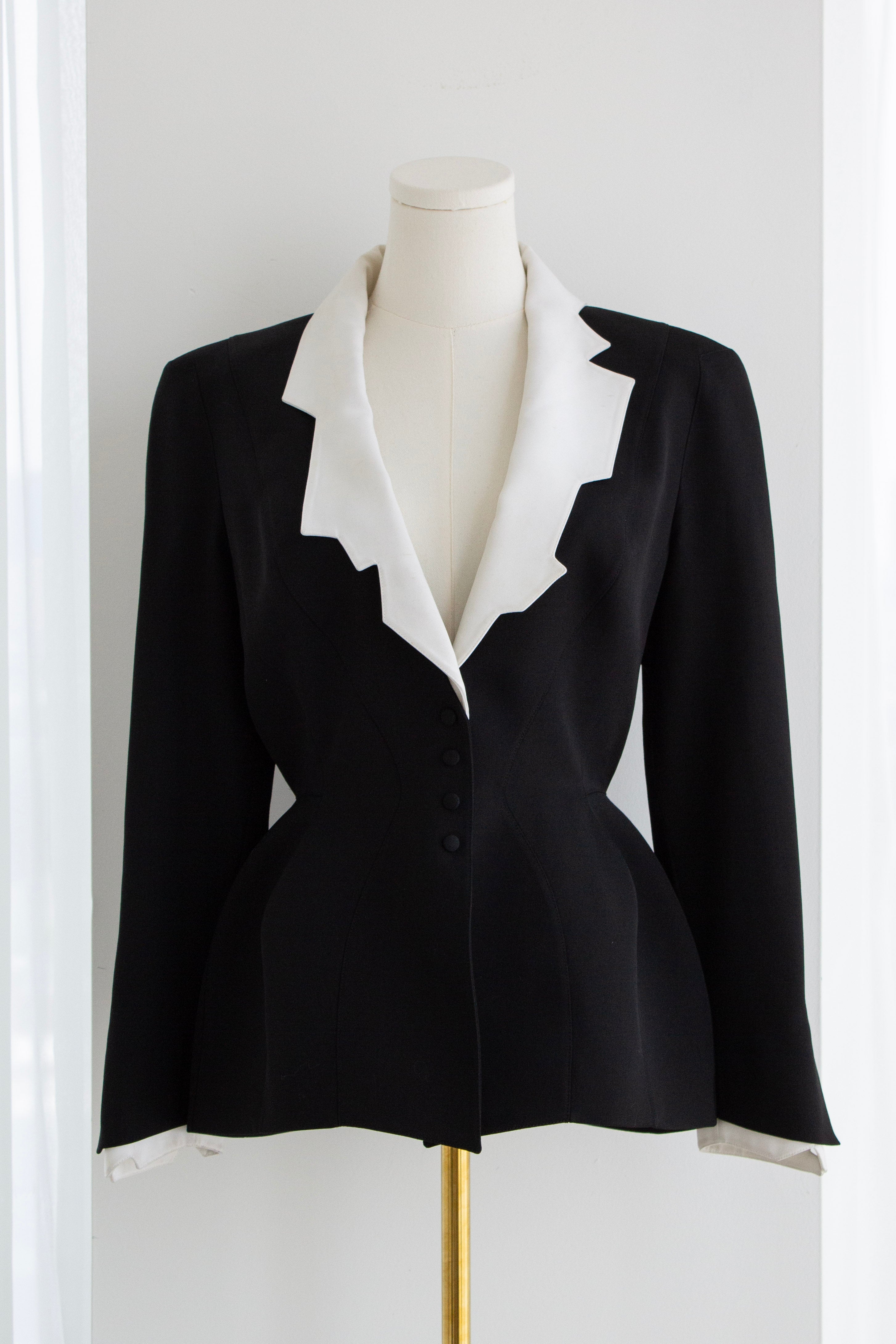 Thierry Mugler Vintage S/S 1994 Black White Zigzag Sculptural Jacket