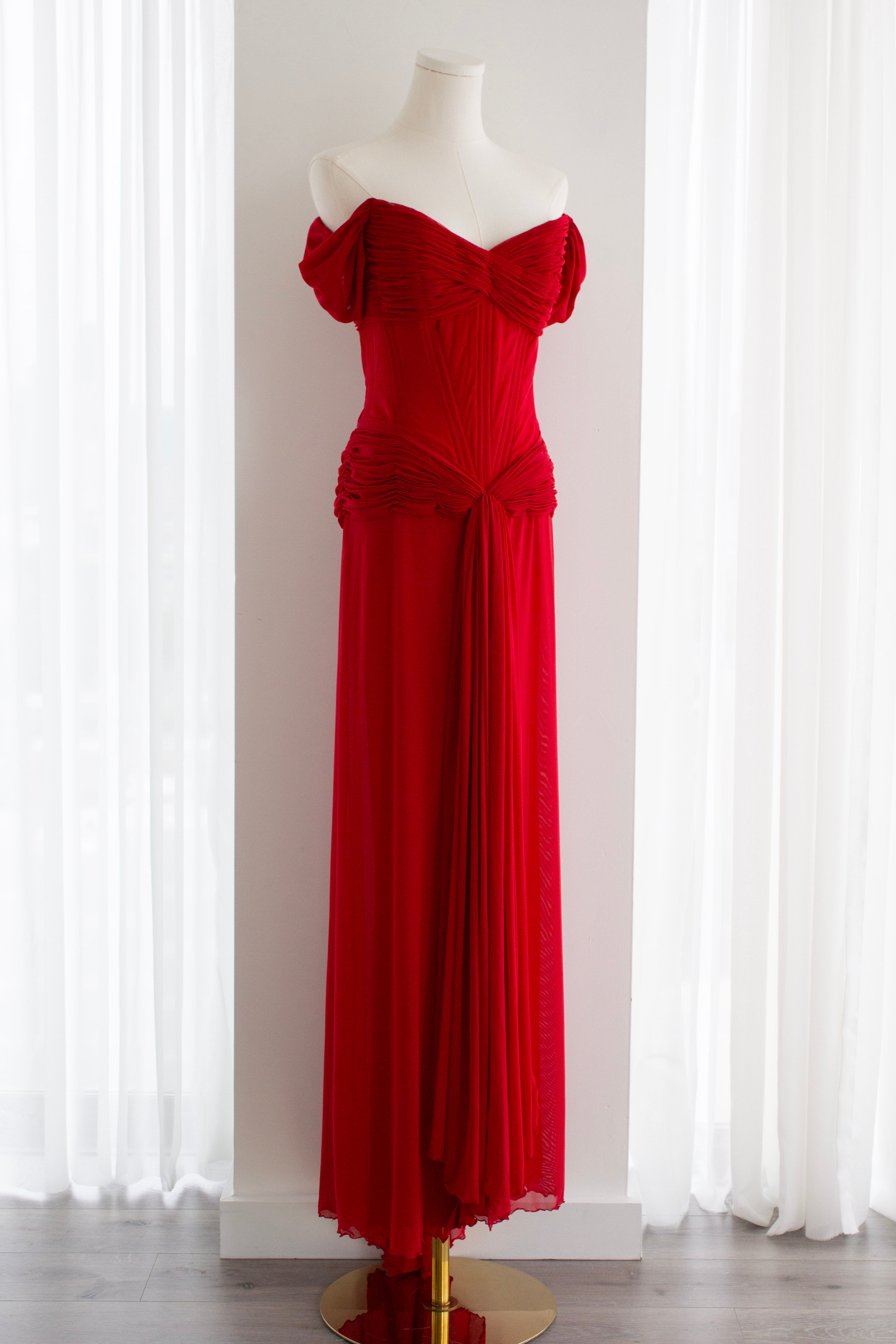 Vicky Tiel Couture Vintage “Pretty Woman” 1987 Red Ruched Gown