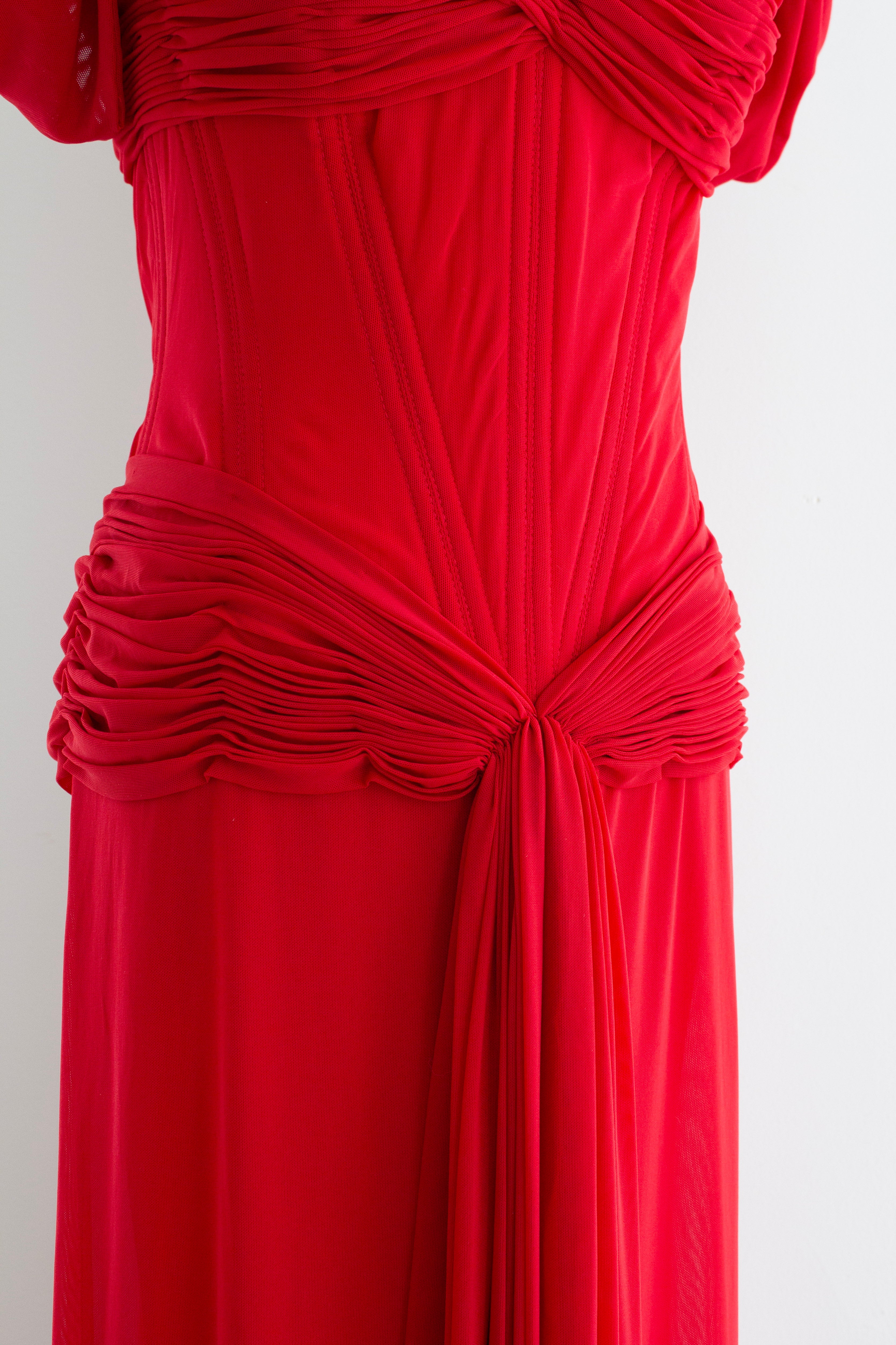 Vicky Tiel Couture Vintage “Pretty Woman” 1987 Red Ruched Gown