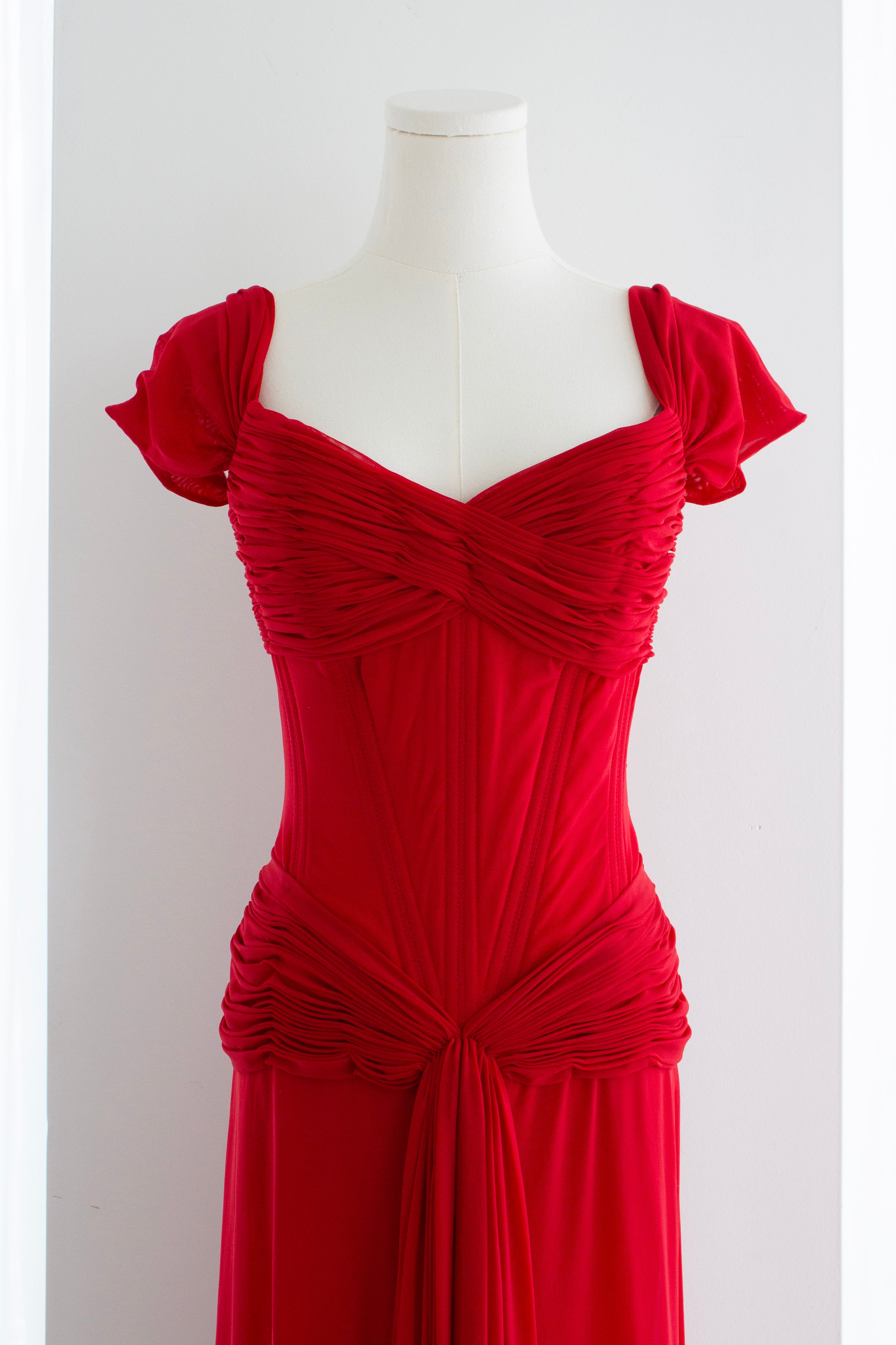 Vicky Tiel Couture Vintage “Pretty Woman” 1987 Red Ruched Gown