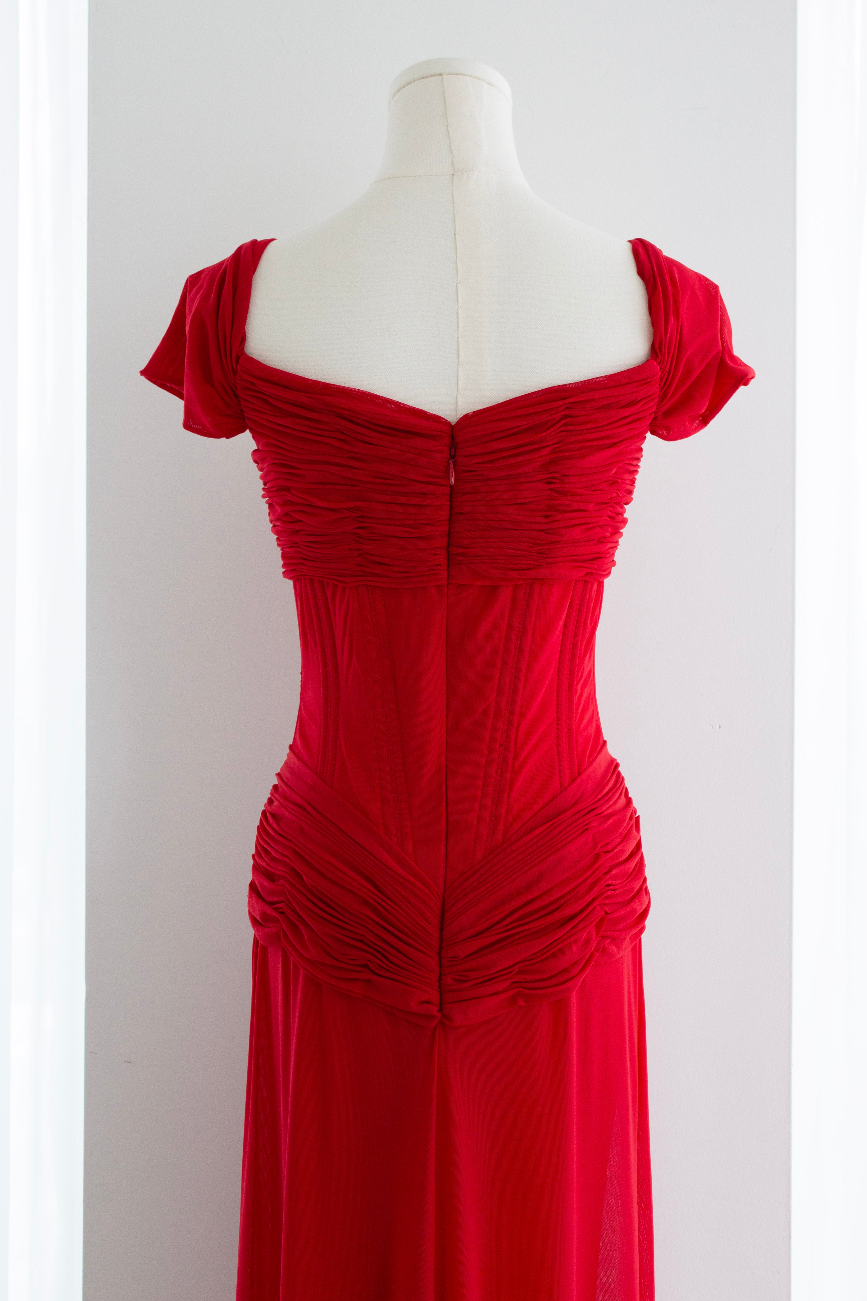 Vicky Tiel Couture Vintage “Pretty Woman” 1987 Red Ruched Gown