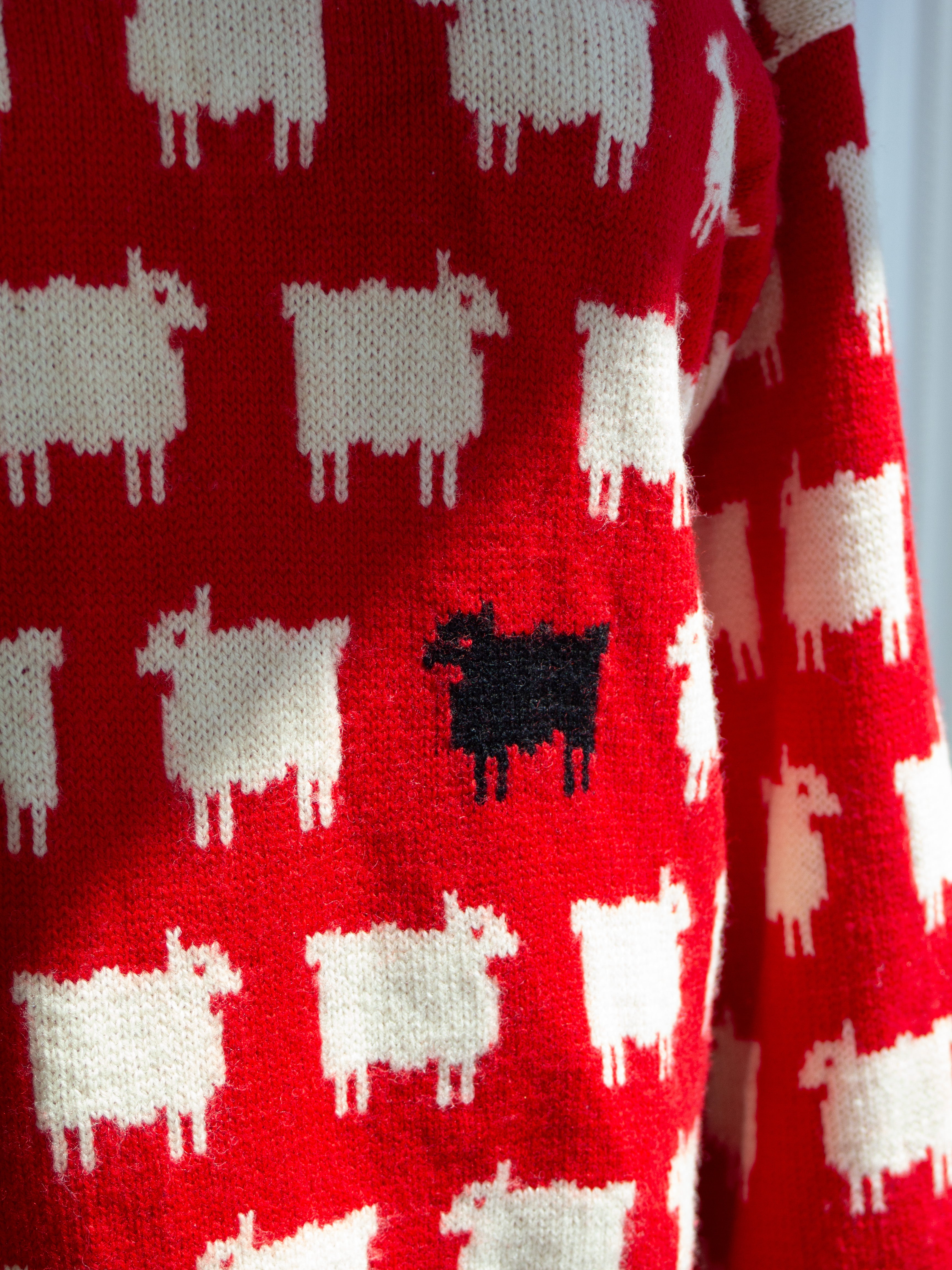 Warm&Wonderful 1980s Princess Diana Black Sheep Red Vintage Sweater