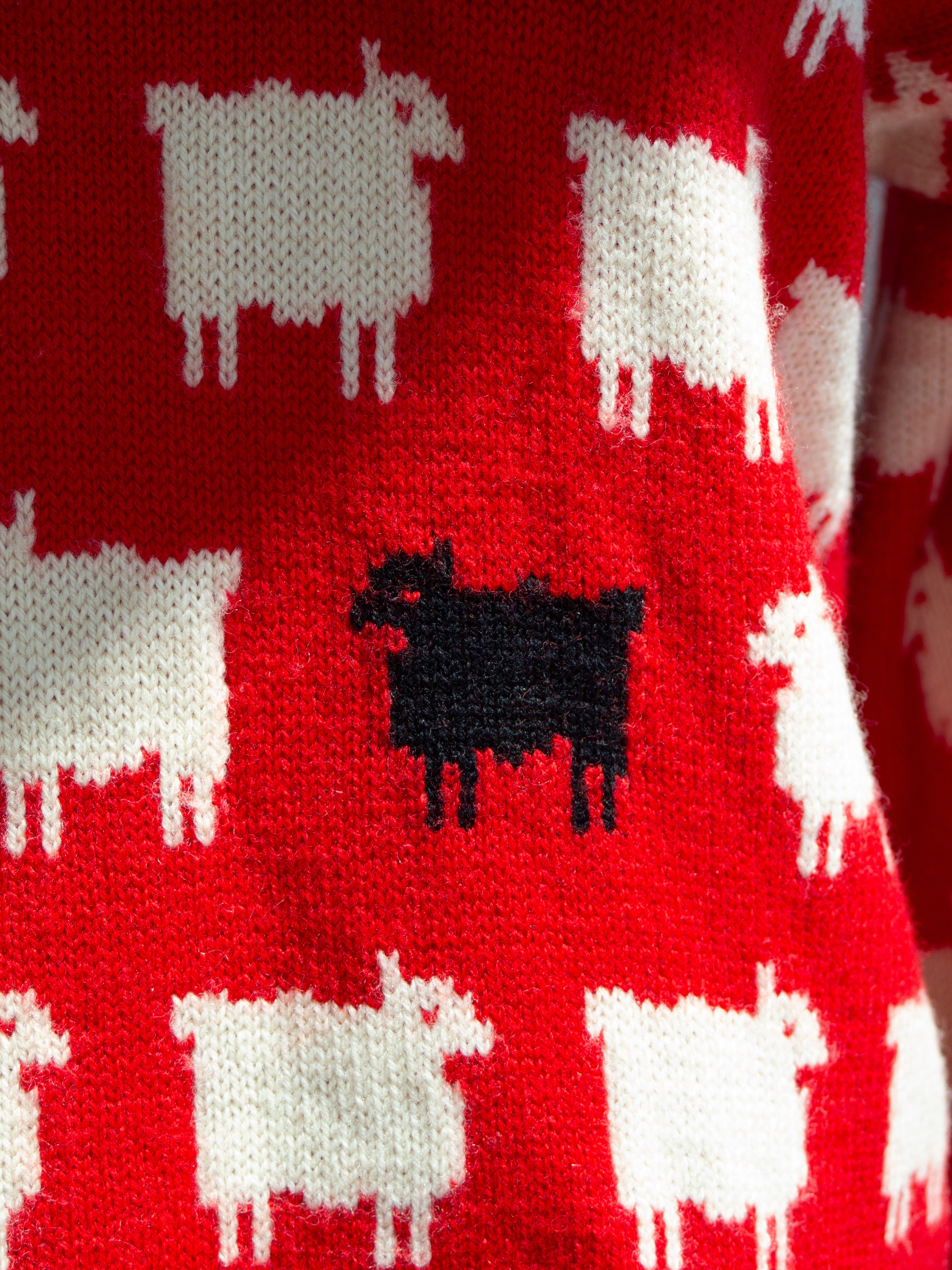 Warm&Wonderful 1980s Princess Diana Black Sheep Red Vintage Sweater
