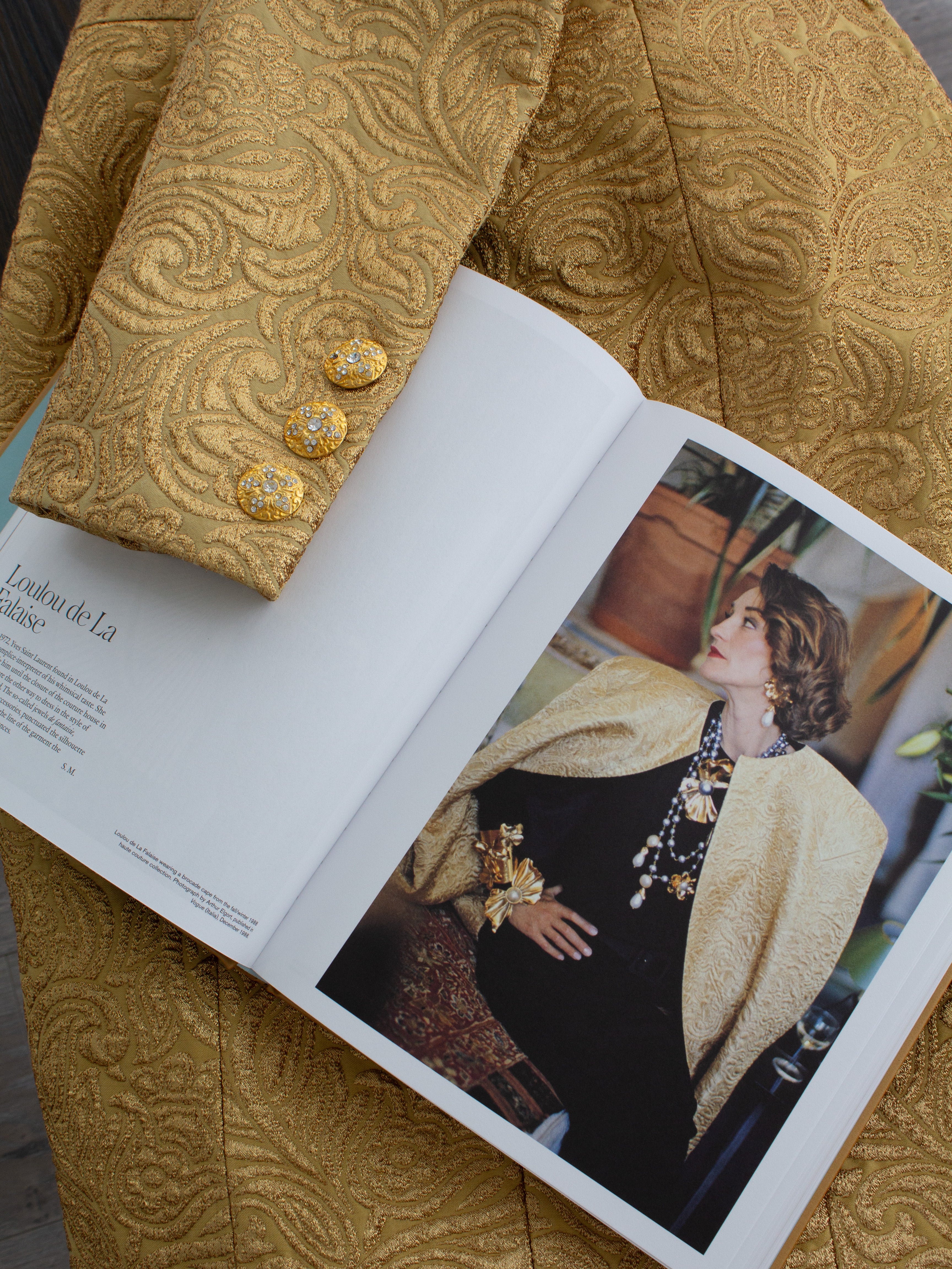 Yves Saint Laurent Rive Gauche Vintage F/W 1991 Gold Brocade Jacket Skirt Suit