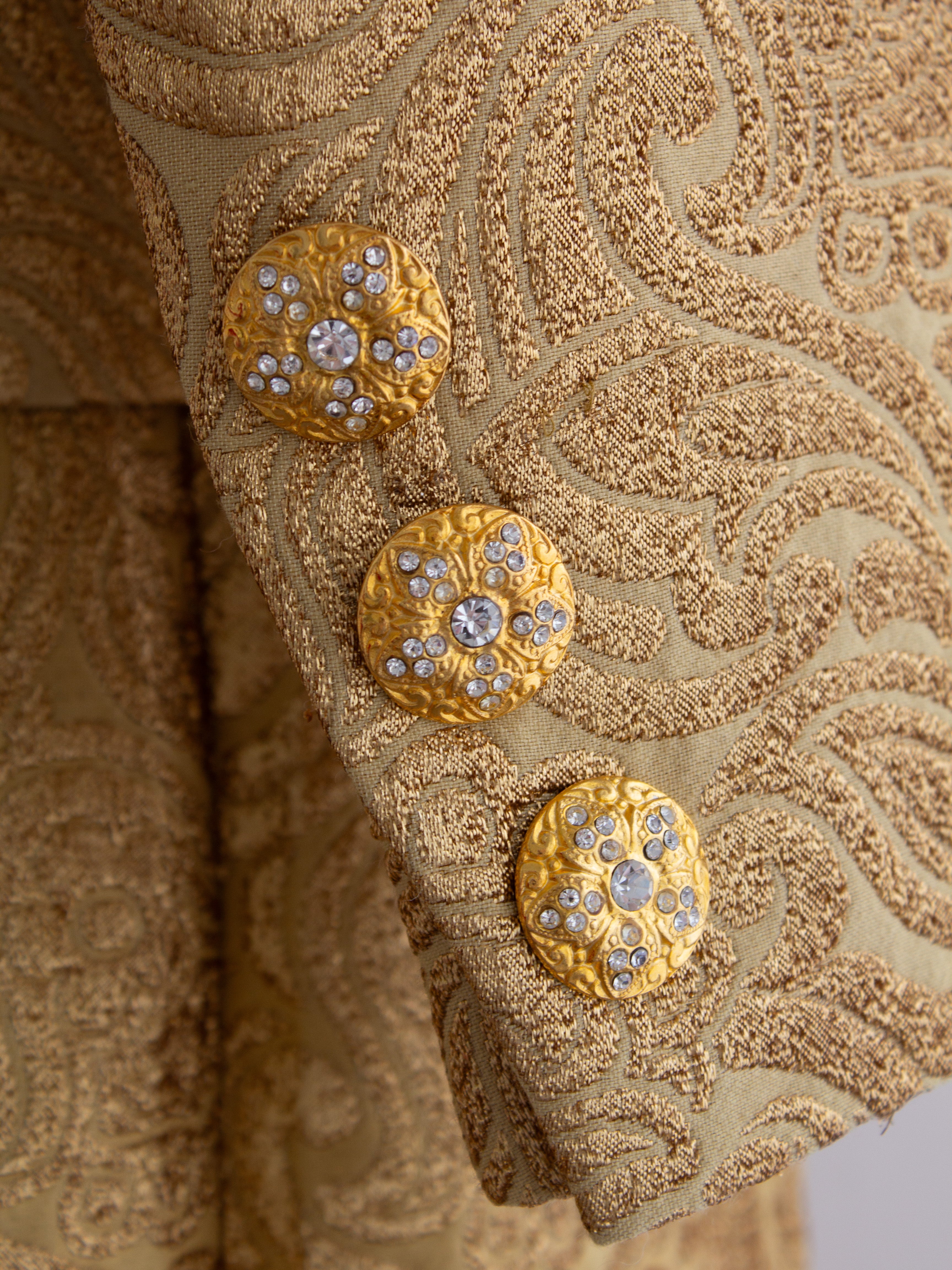 Yves Saint Laurent Rive Gauche Vintage F/W 1991 Gold Brocade Jacket Skirt Suit