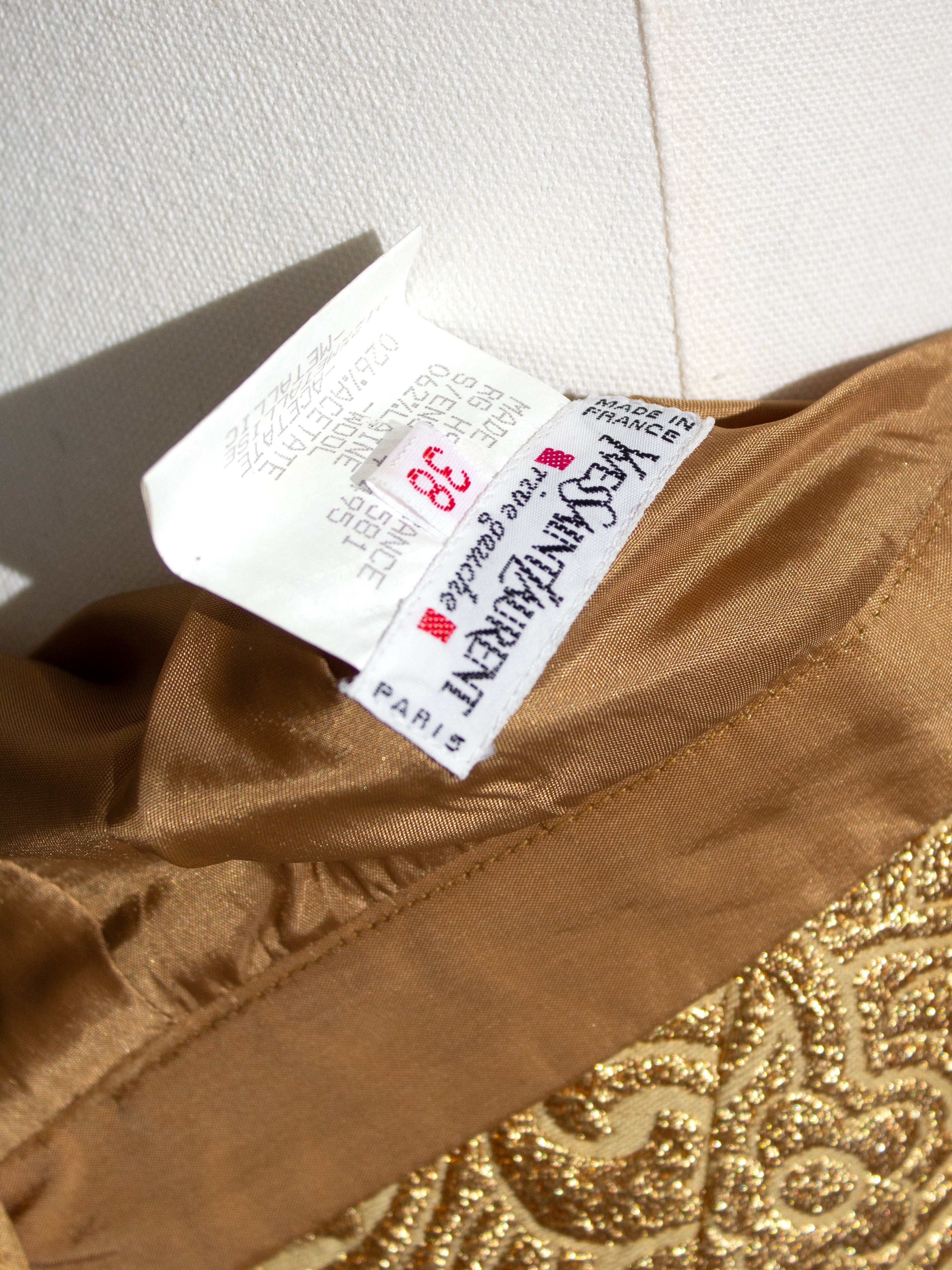 Yves Saint Laurent Rive Gauche Vintage Fall 1991 Gold Brocade Jacket Skirt Suit
