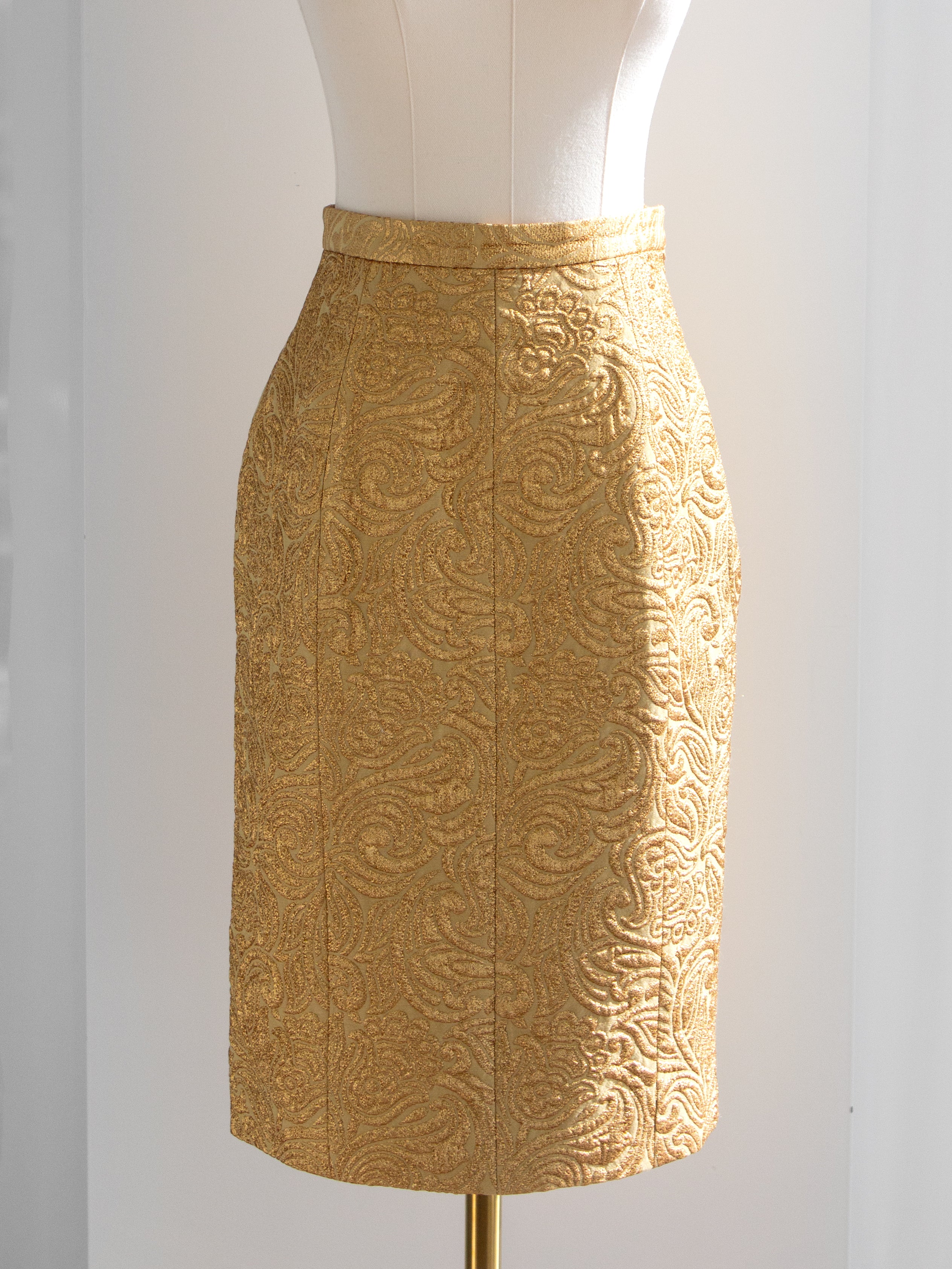 Yves Saint Laurent Rive Gauche Vintage Fall 1991 Gold Brocade Jacket Skirt Suit