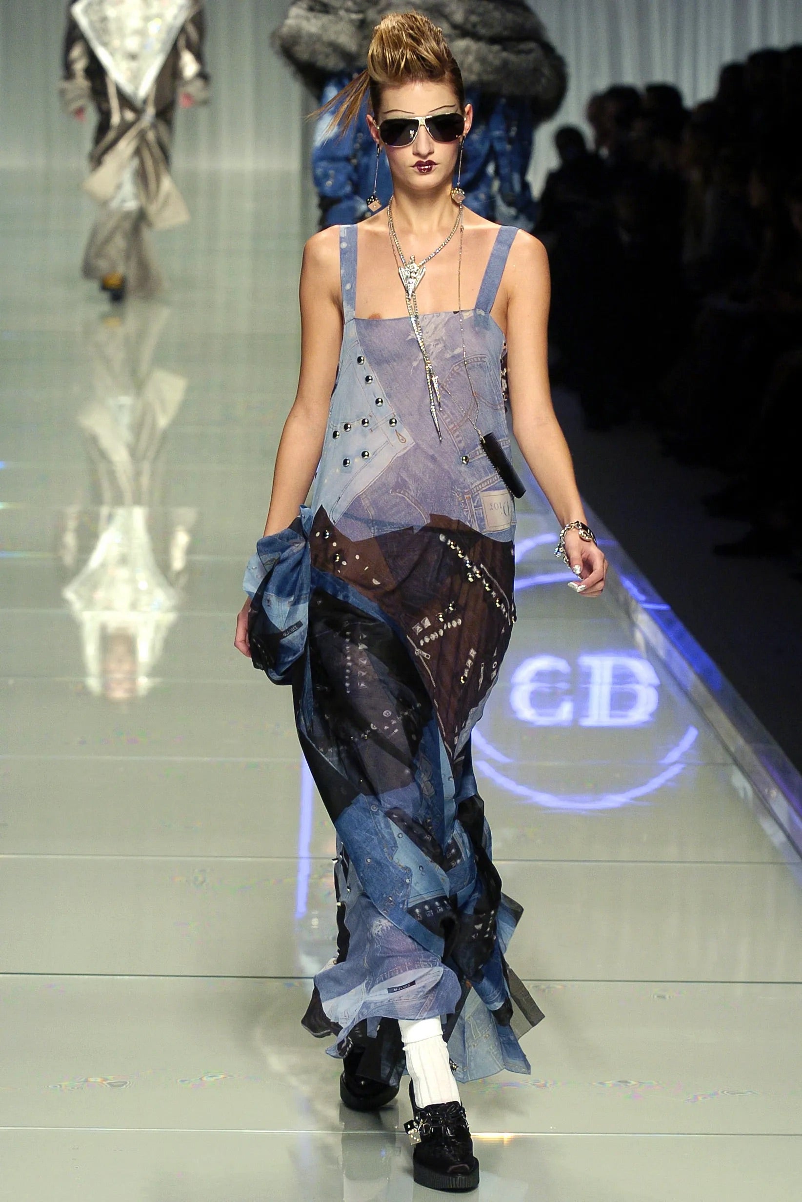 Christian Dior by John Galliano F/W 2004 “Gambler” Crystal Dice Denim Silk Midi Dress