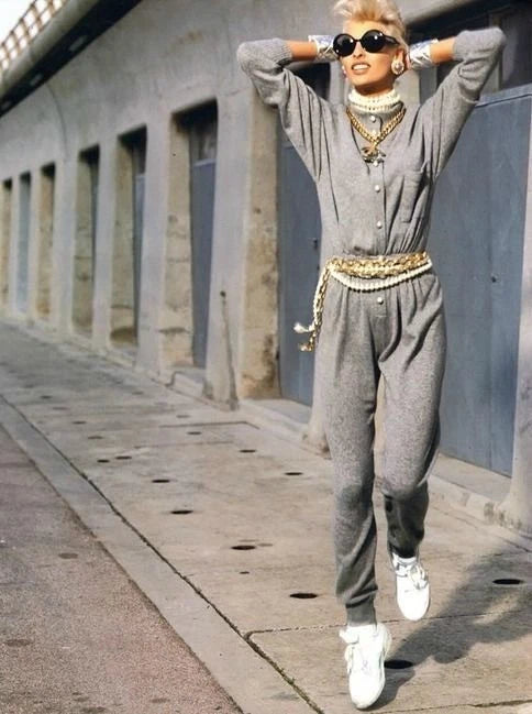 Rare Chanel F/W 1991 Grey White Pearl CC Cashmere Linda 91A Jumpsuit
