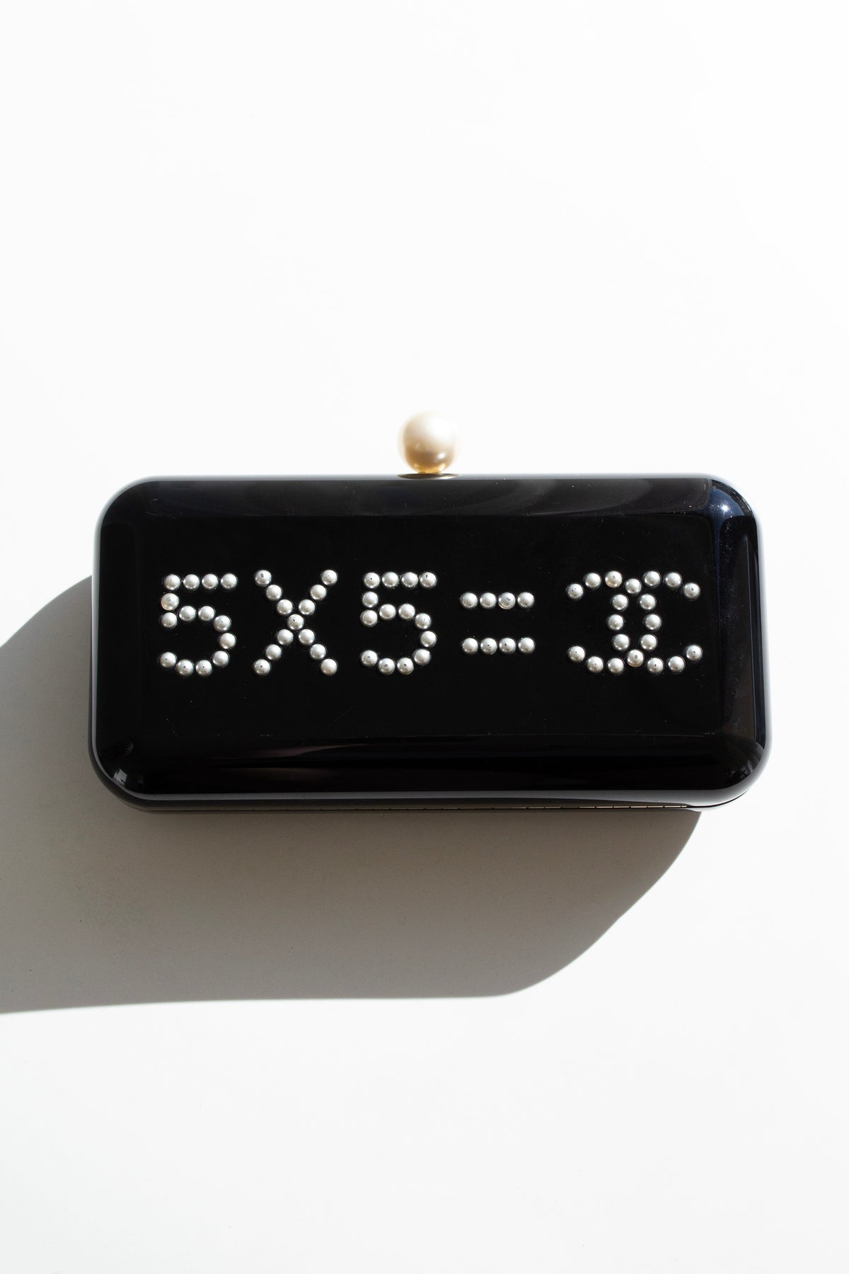 Chanel S/S 2015 Votez Coco Black Plexiglass Pearl Minaudière Clutch Bag
