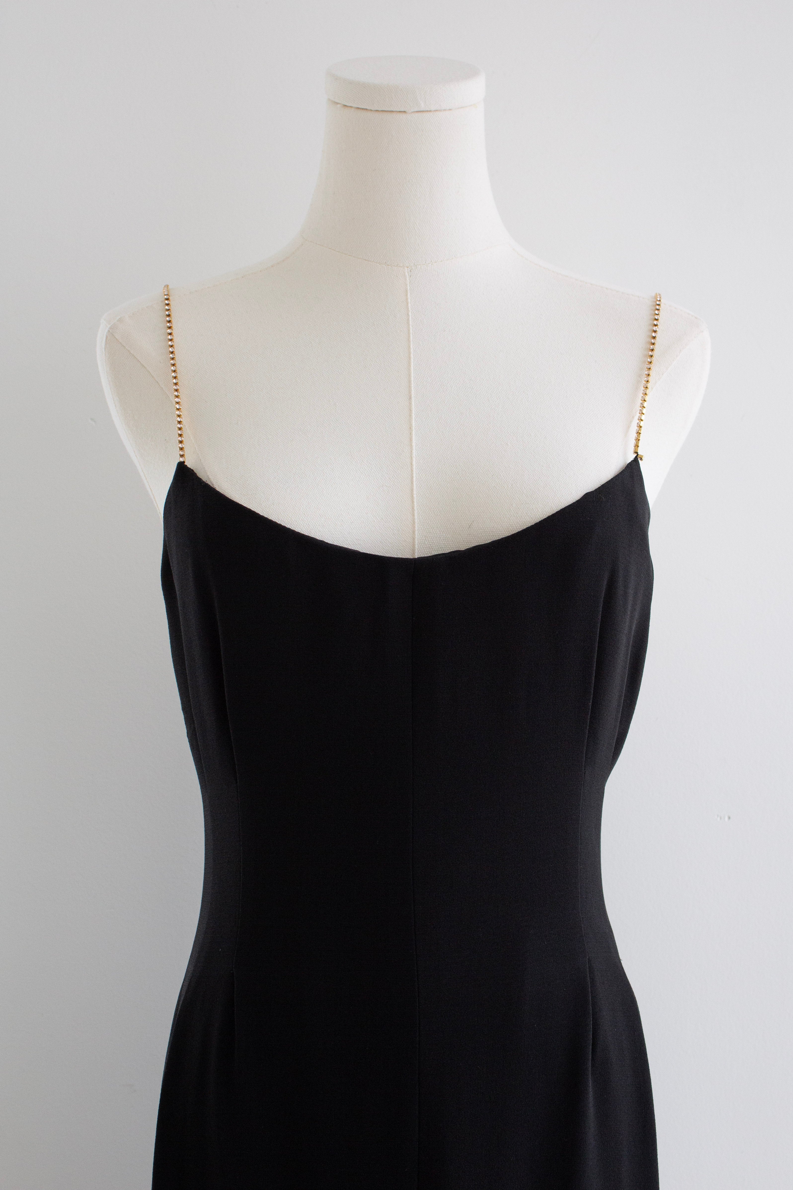Chanel Cruise 2015 Black Gold Crystal Strap 15C Midi LBD Dress