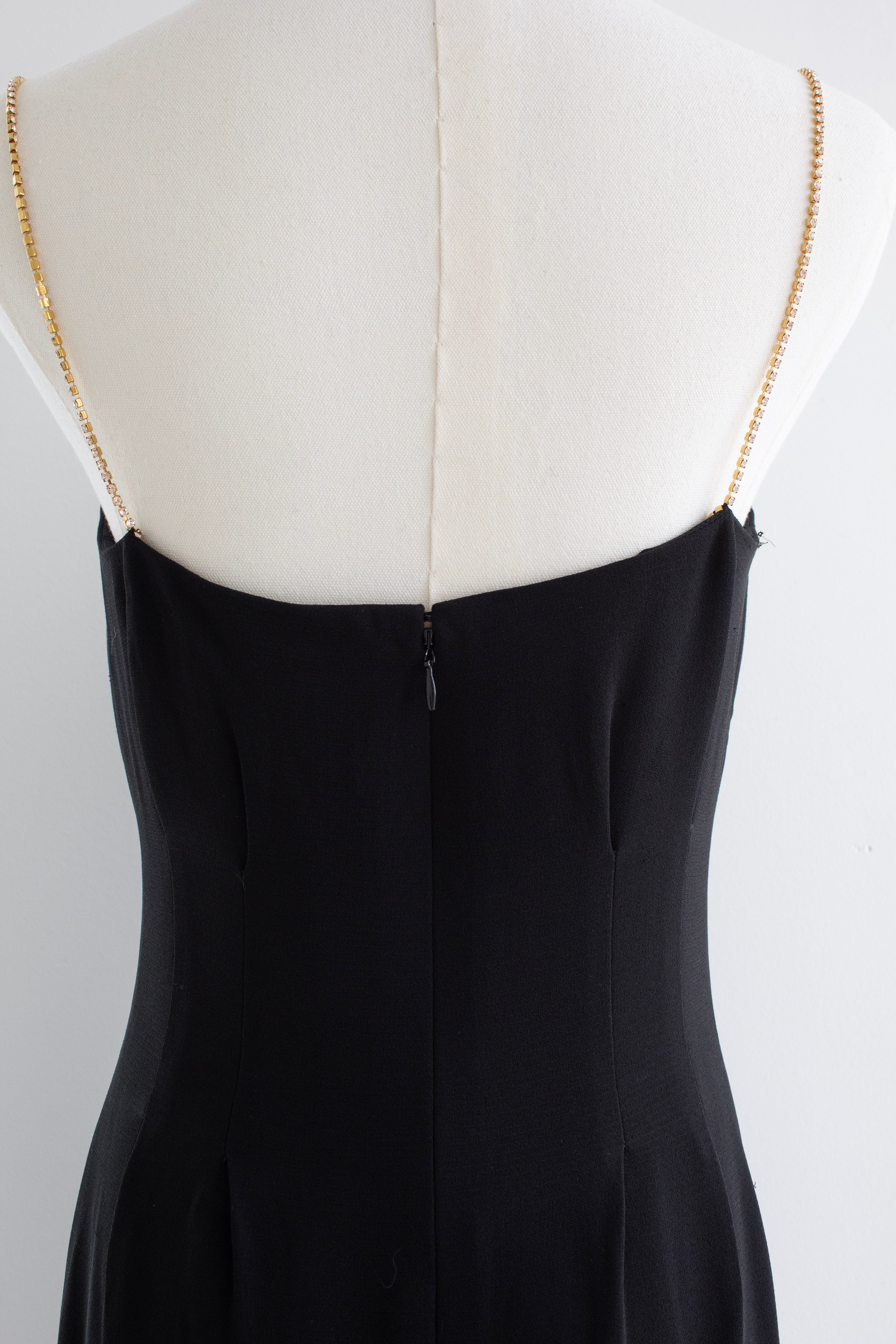 Chanel Cruise 2015 Black Gold Crystal Strap 15C Midi LBD Dress