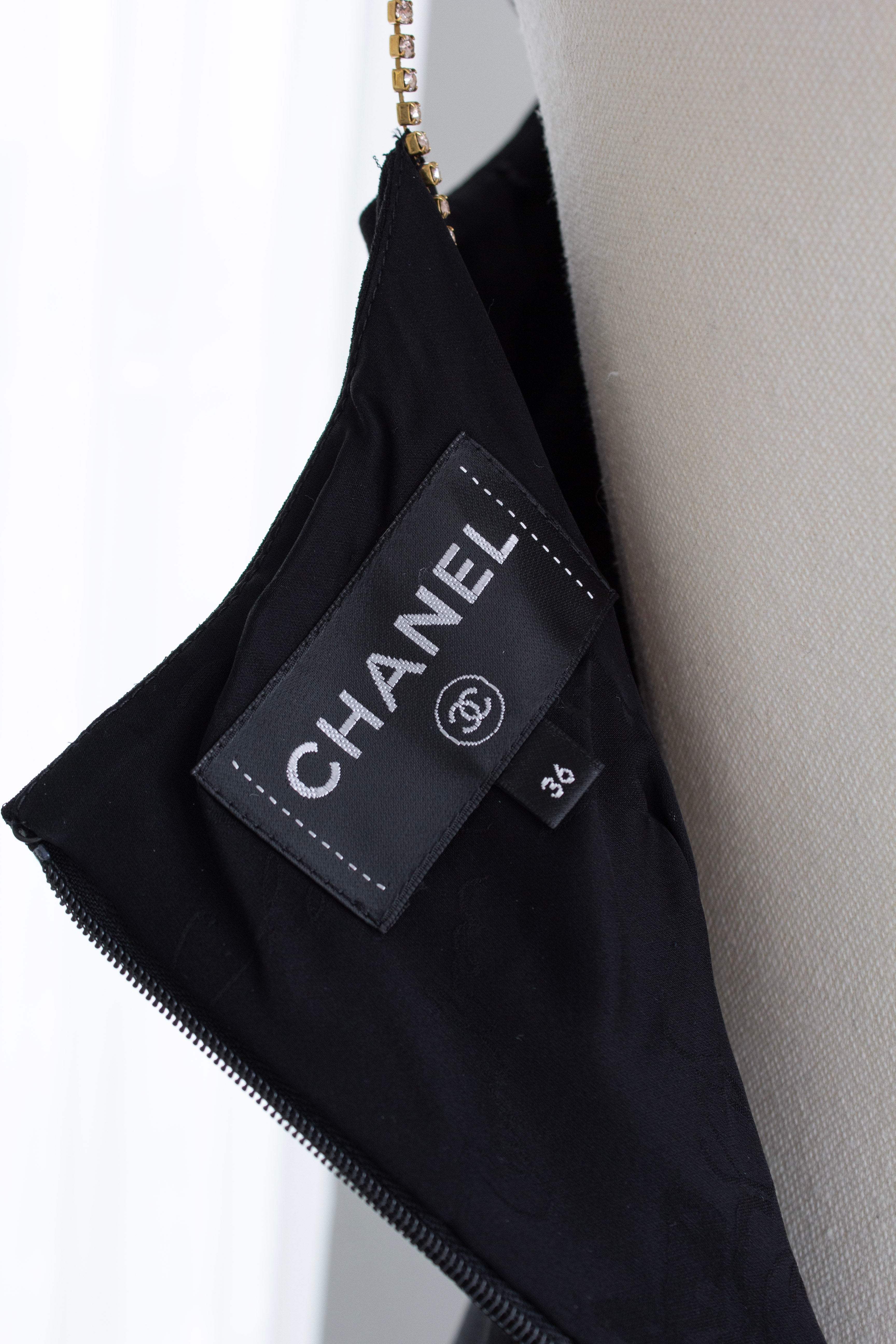 Chanel Cruise 2015 Black Gold Crystal Strap 15C Midi LBD Dress