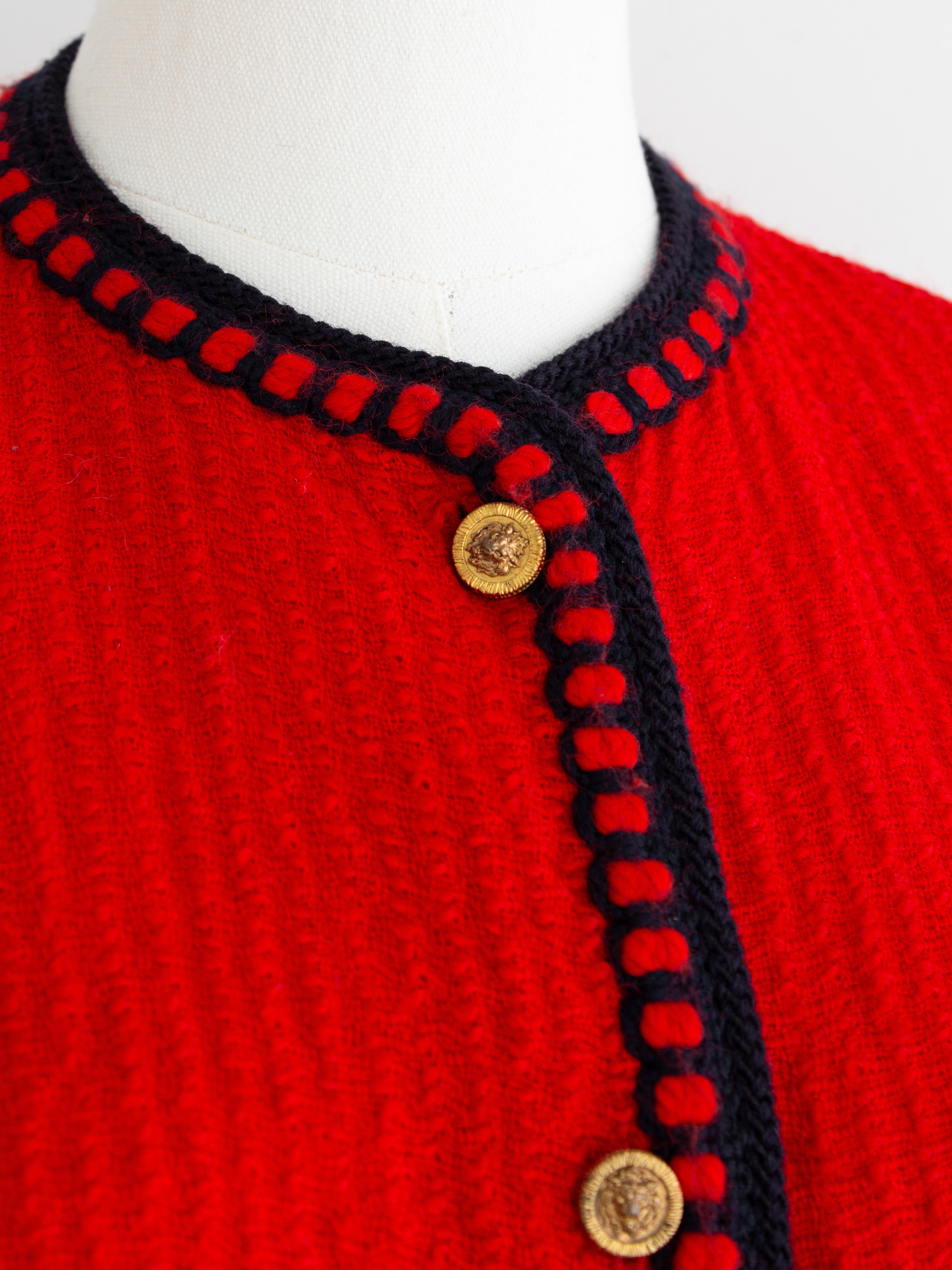 Chanel Vintage 1981 Parisian Red Gold Lion Tweed Jacket Skirt Suit