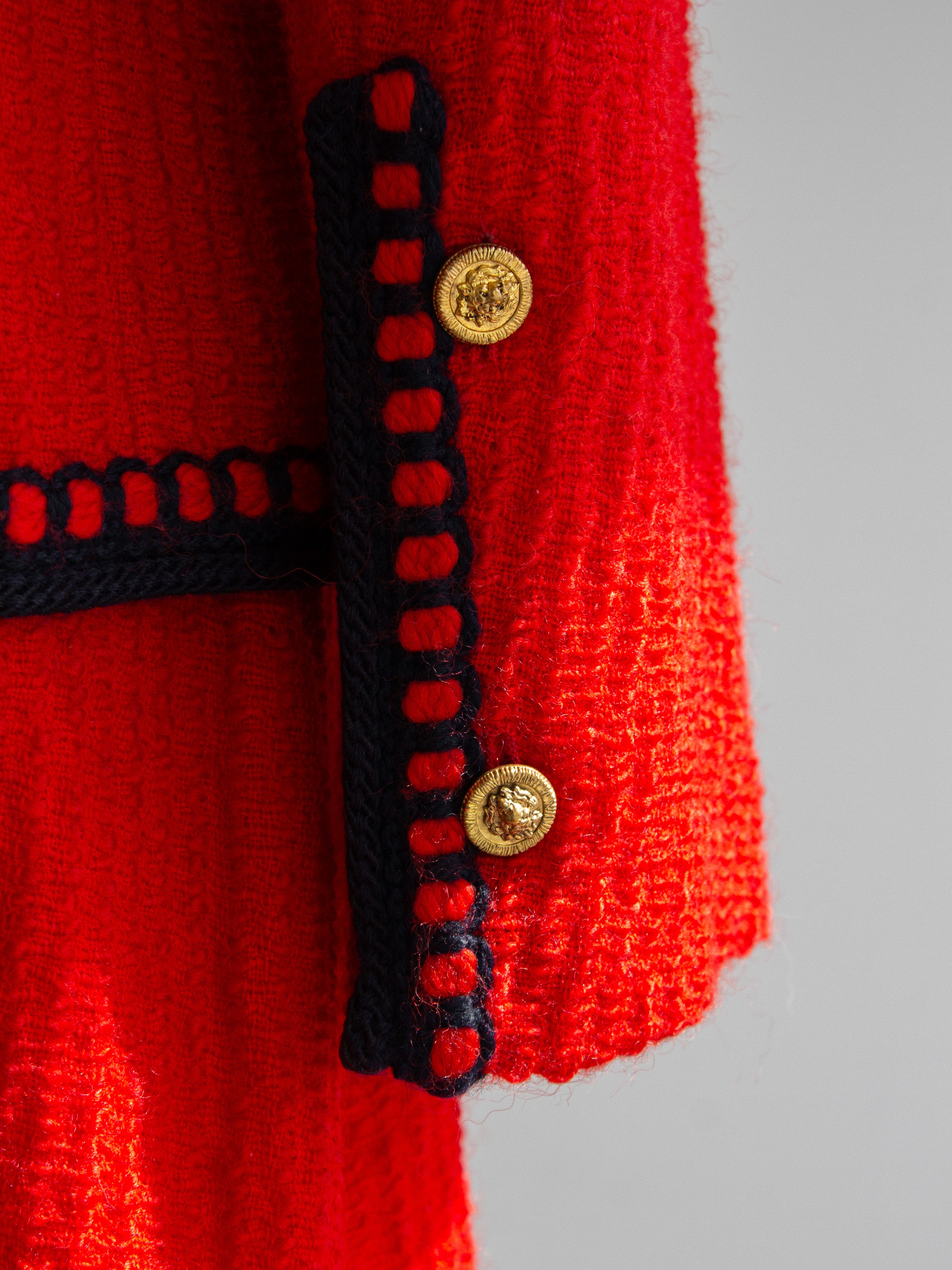 Chanel Vintage 1981 Parisian Red Gold Lion Tweed Jacket Skirt Suit