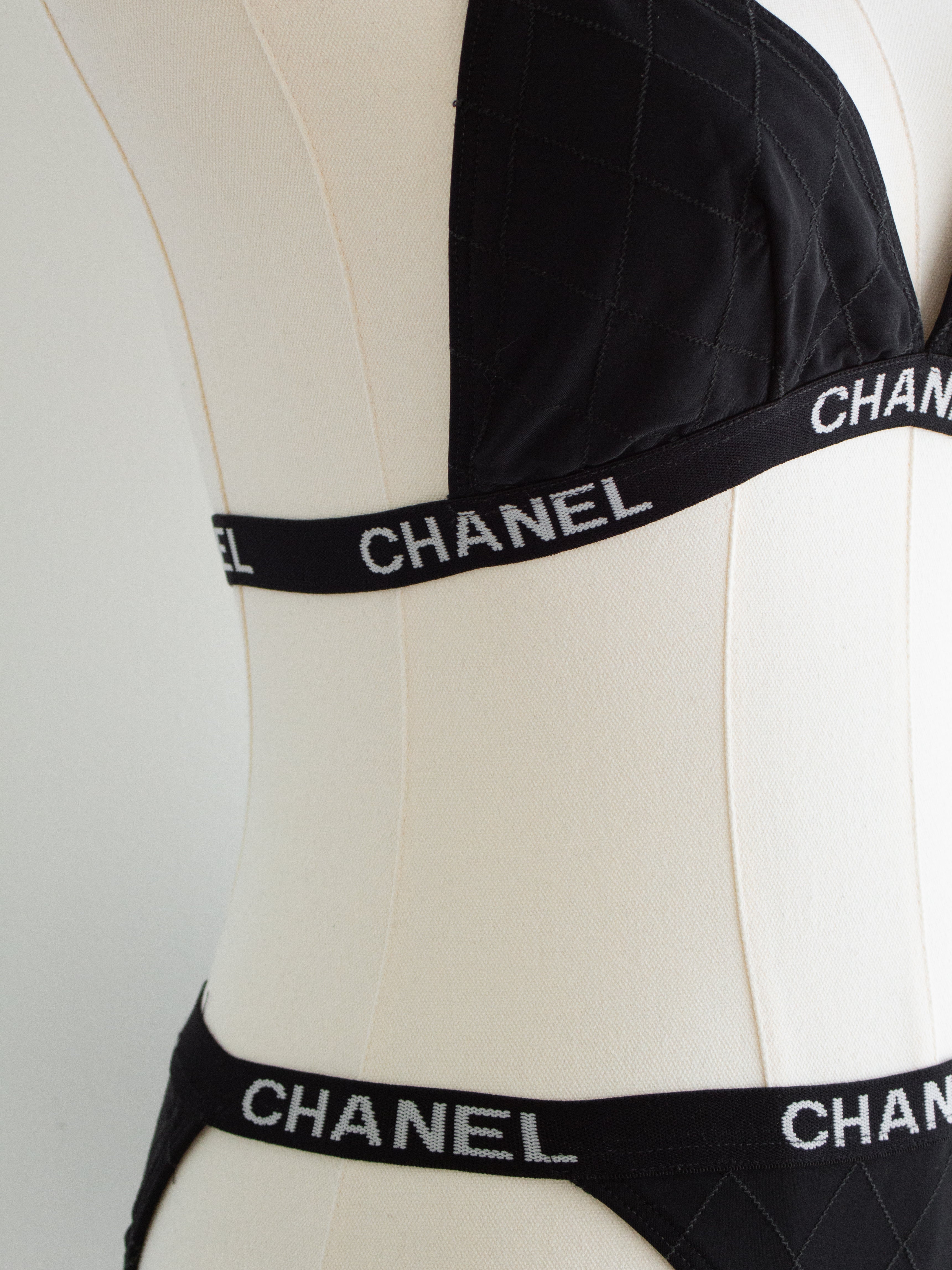 Chanel Vintage Cruise 1994 Quilted Black White Logo 94C Bikini Swimsuit