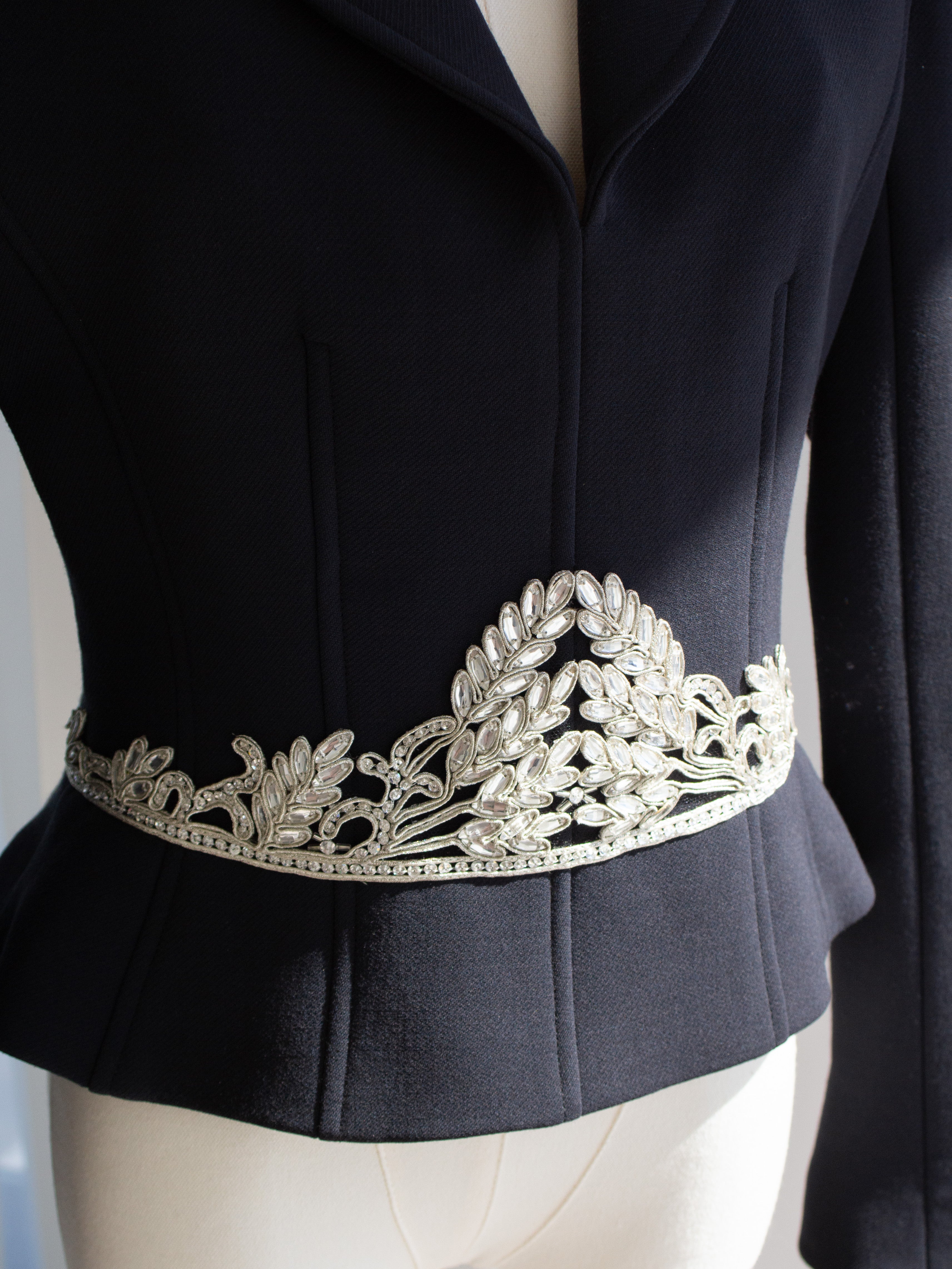 Chanel Vintage Fall 2002 Navy Blue Embellished Silver Crystal 02A Top Jacket