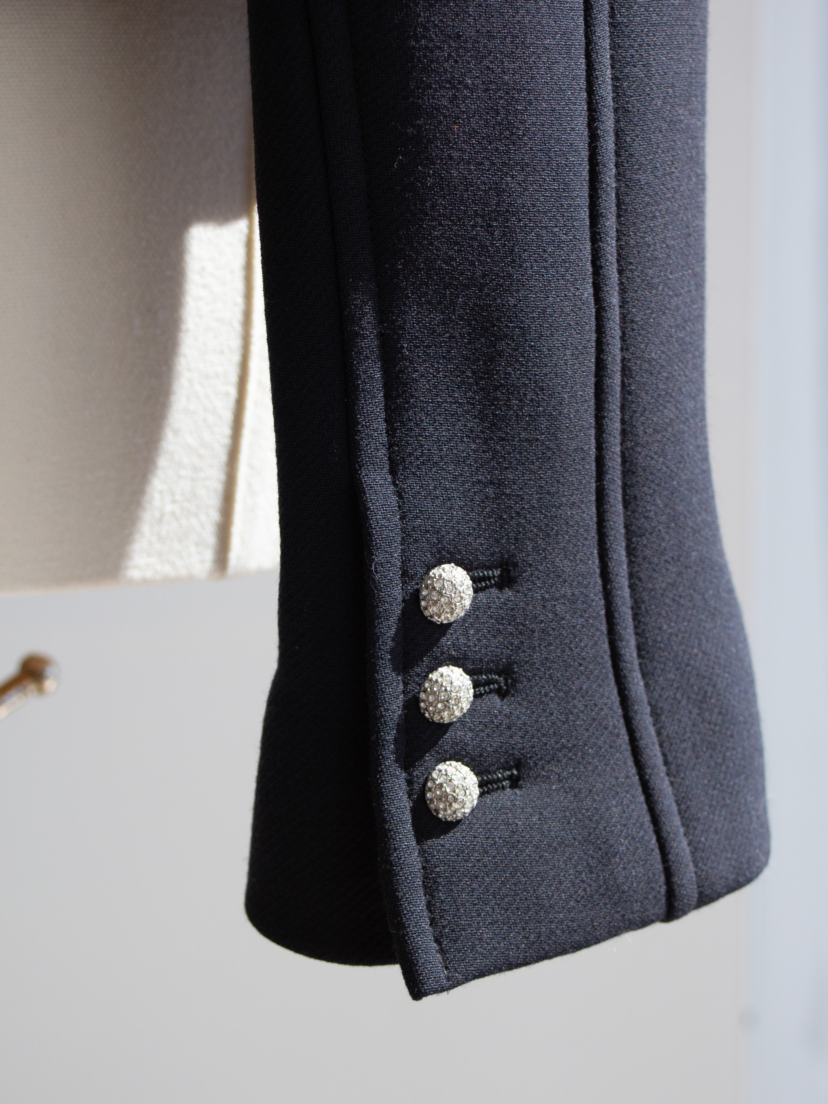 Chanel Vintage Fall 2002 Navy Blue Embellished Silver Crystal 02A Top Jacket