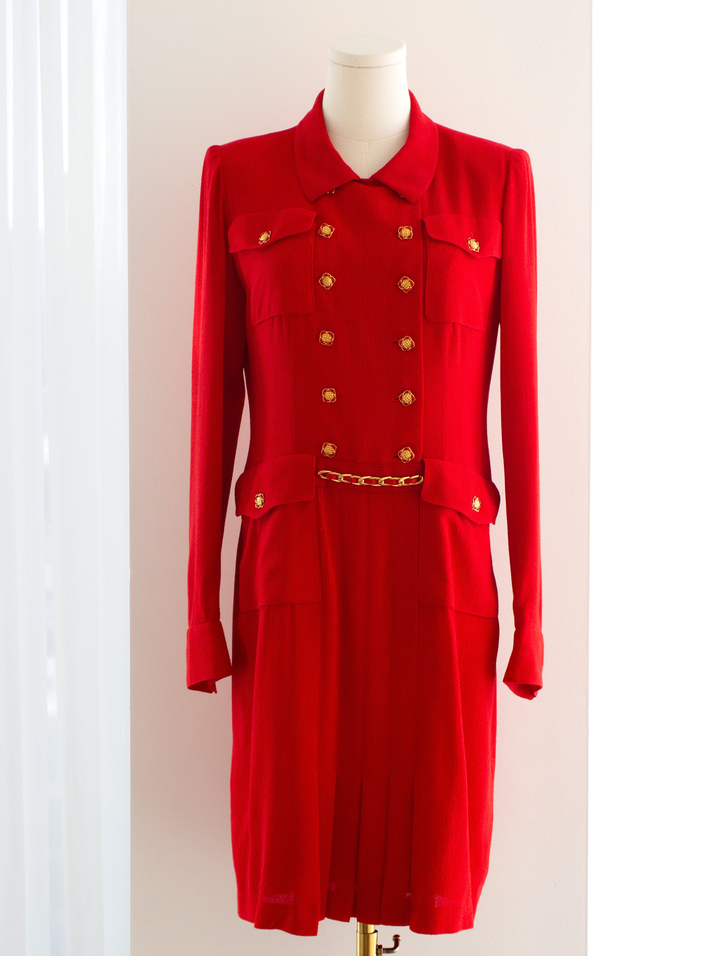 Chanel Vintage Haute Couture Fall/Winter 1988 Red Gold Chain Dress