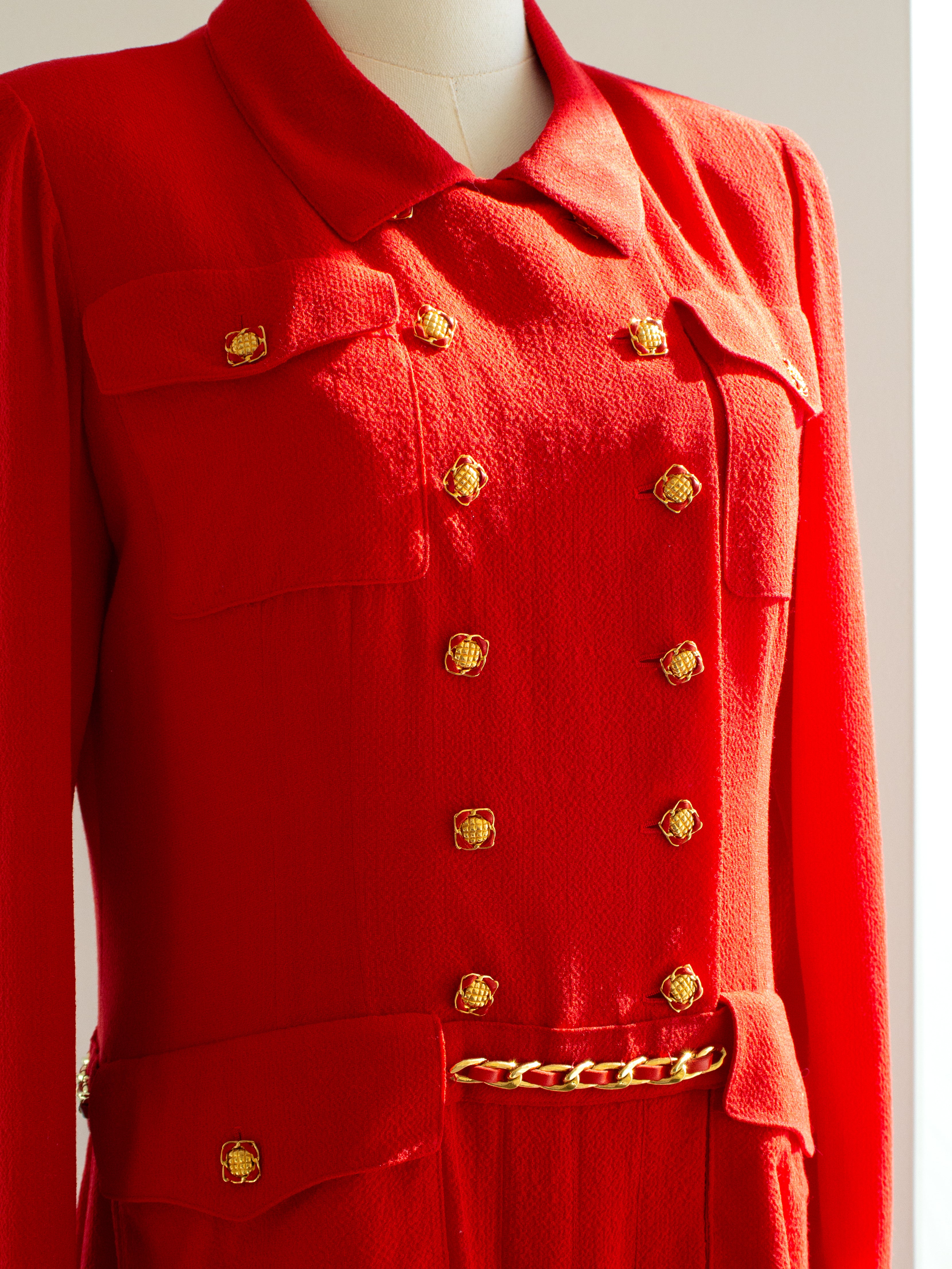 Chanel Vintage Haute Couture Fall/Winter 1988 Red Gold Chain Dress
