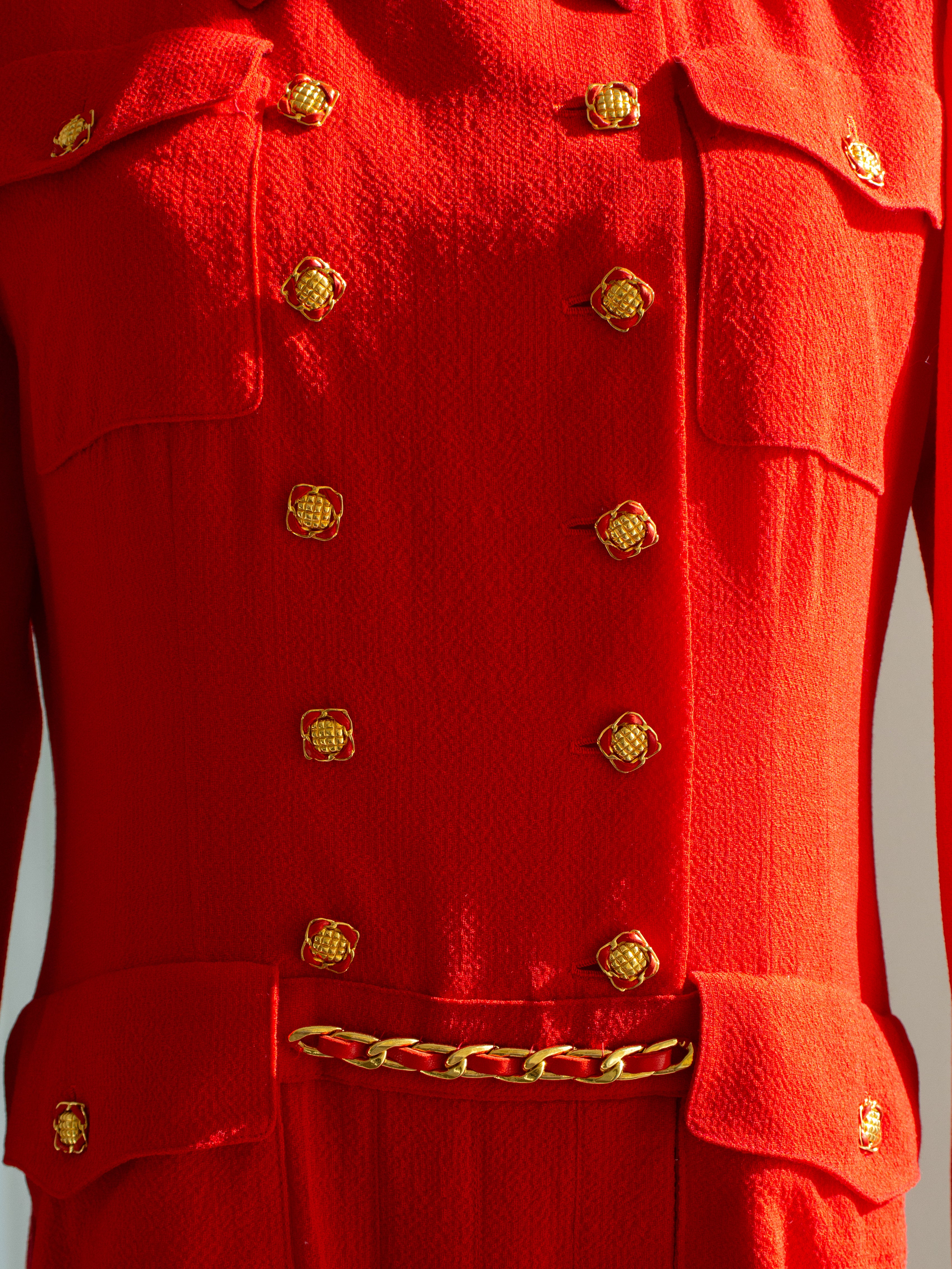 Chanel Vintage Haute Couture Fall/Winter 1988 Red Gold Chain Dress