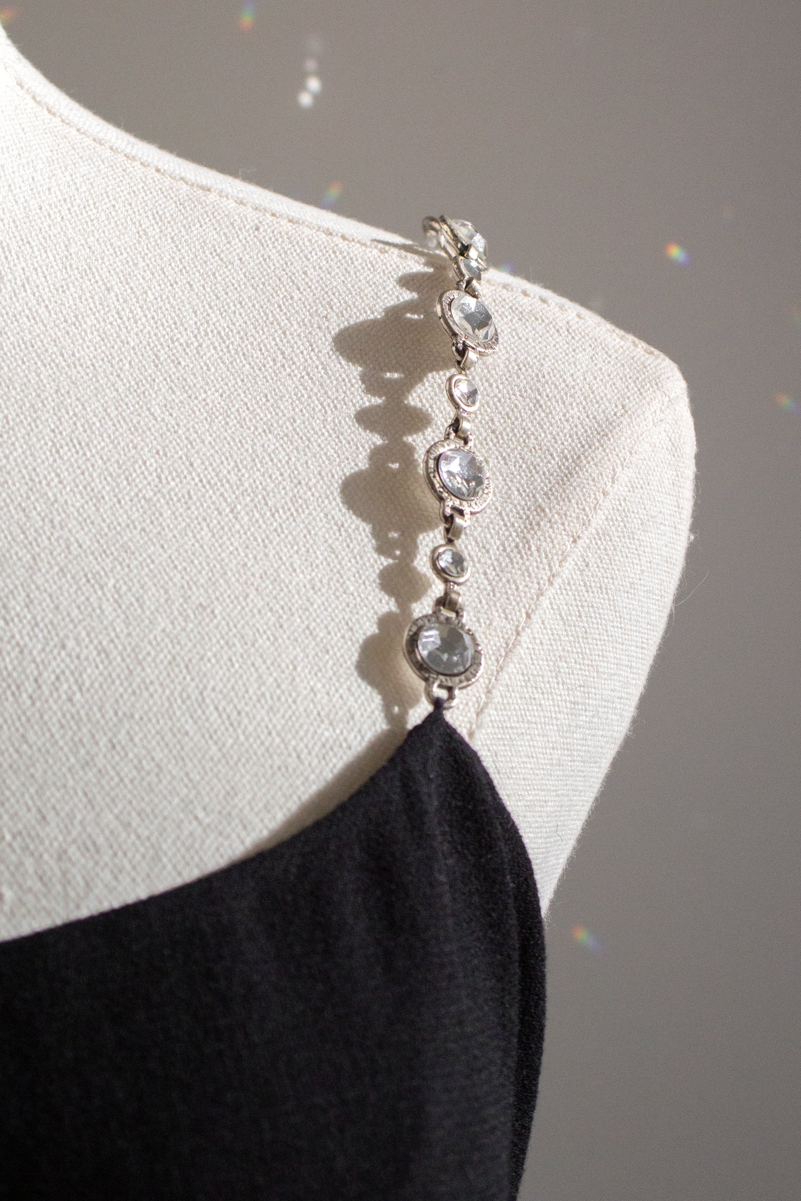 Chanel Vintage S/S 1998 Silver Crystal Chiclet Straps Black 98p Gown Dress