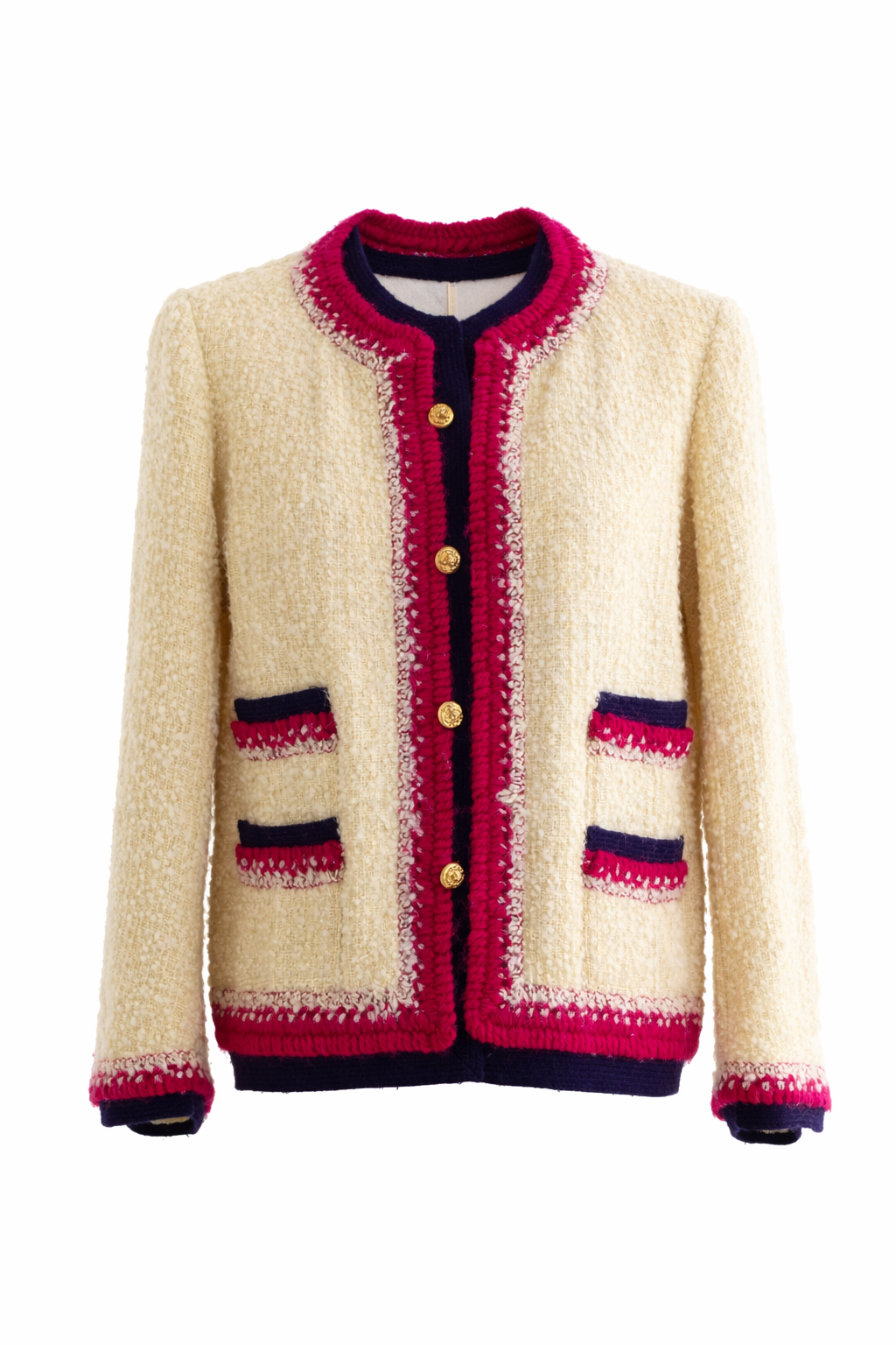 Chanel 1964 Haute Couture Coco Gabrielle Ecru Tweed Gold Lion Jacket