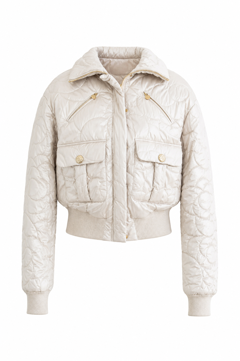 Chanel Coco Neige 2018 Iridescent Gold Camellia 18B Puffer Down Jacket