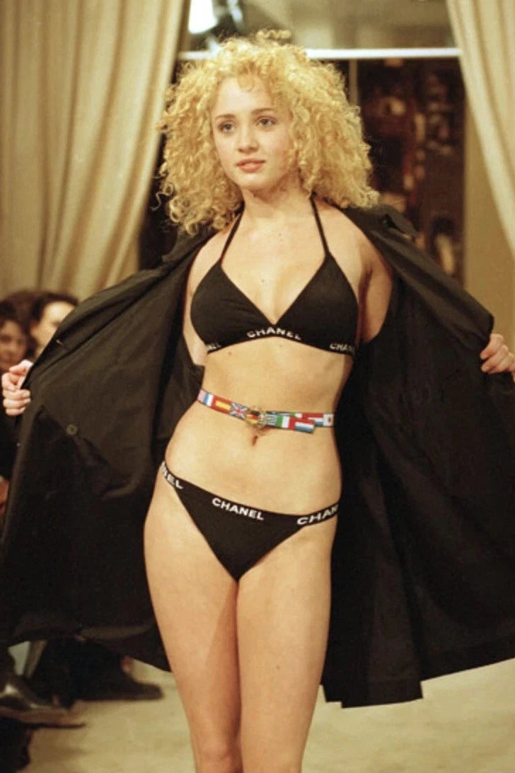 Chanel Vintage Cruise 1994 Quilted Black White Logo 94C Bikini Swimsuit
