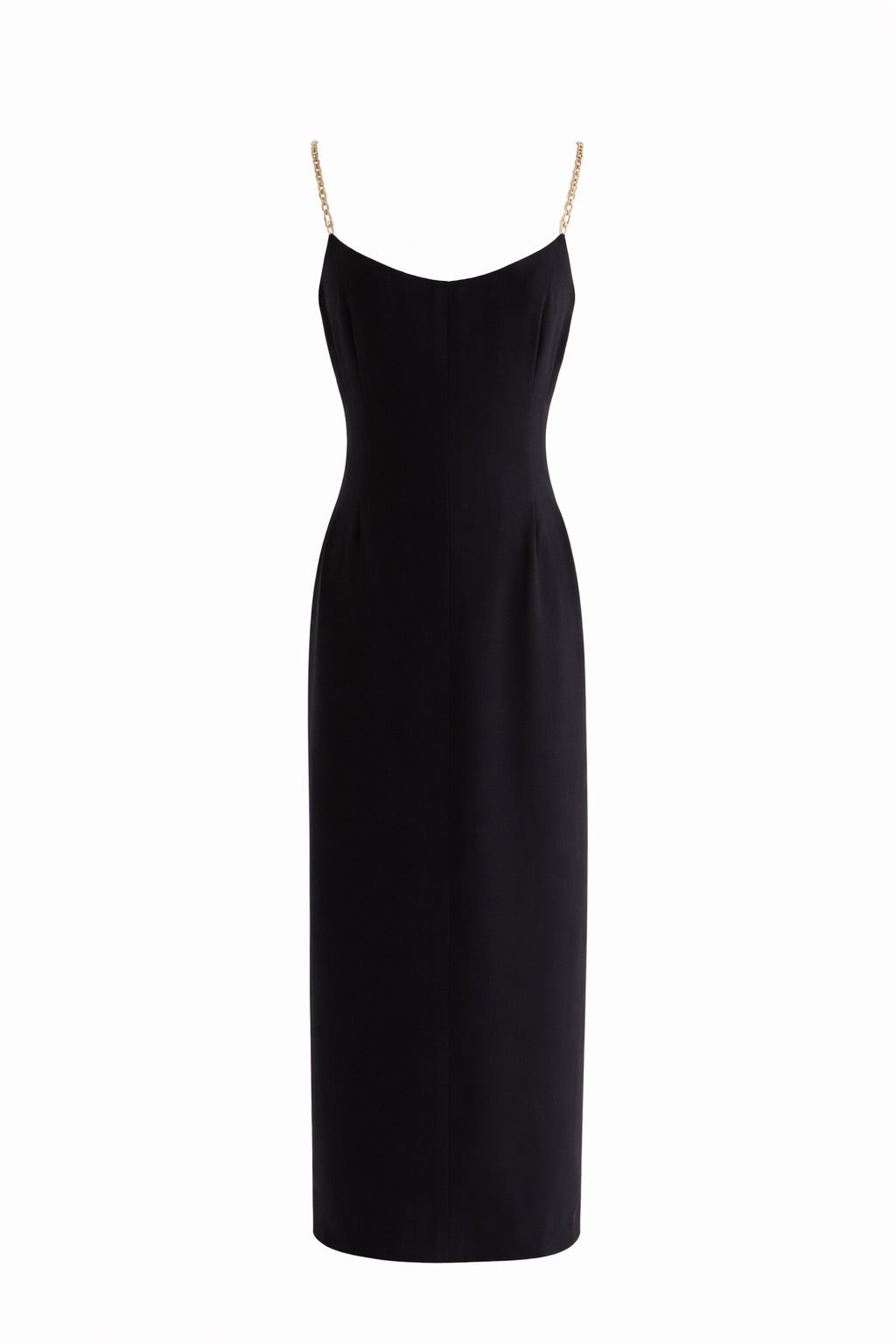 Chanel Cruise 2015 Black Gold Crystal Strap 15C Midi LBD Dress