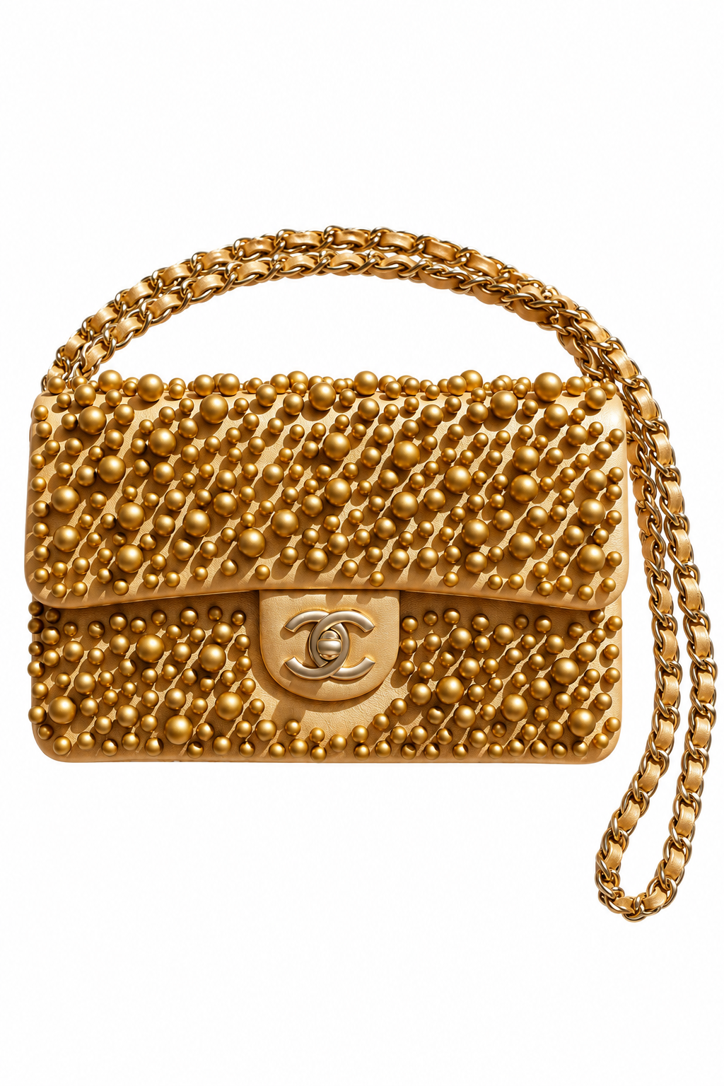 Chanel Cruise 2015 Dubai Gold Pearl-Embellished Lambskin Mini Flap Bag