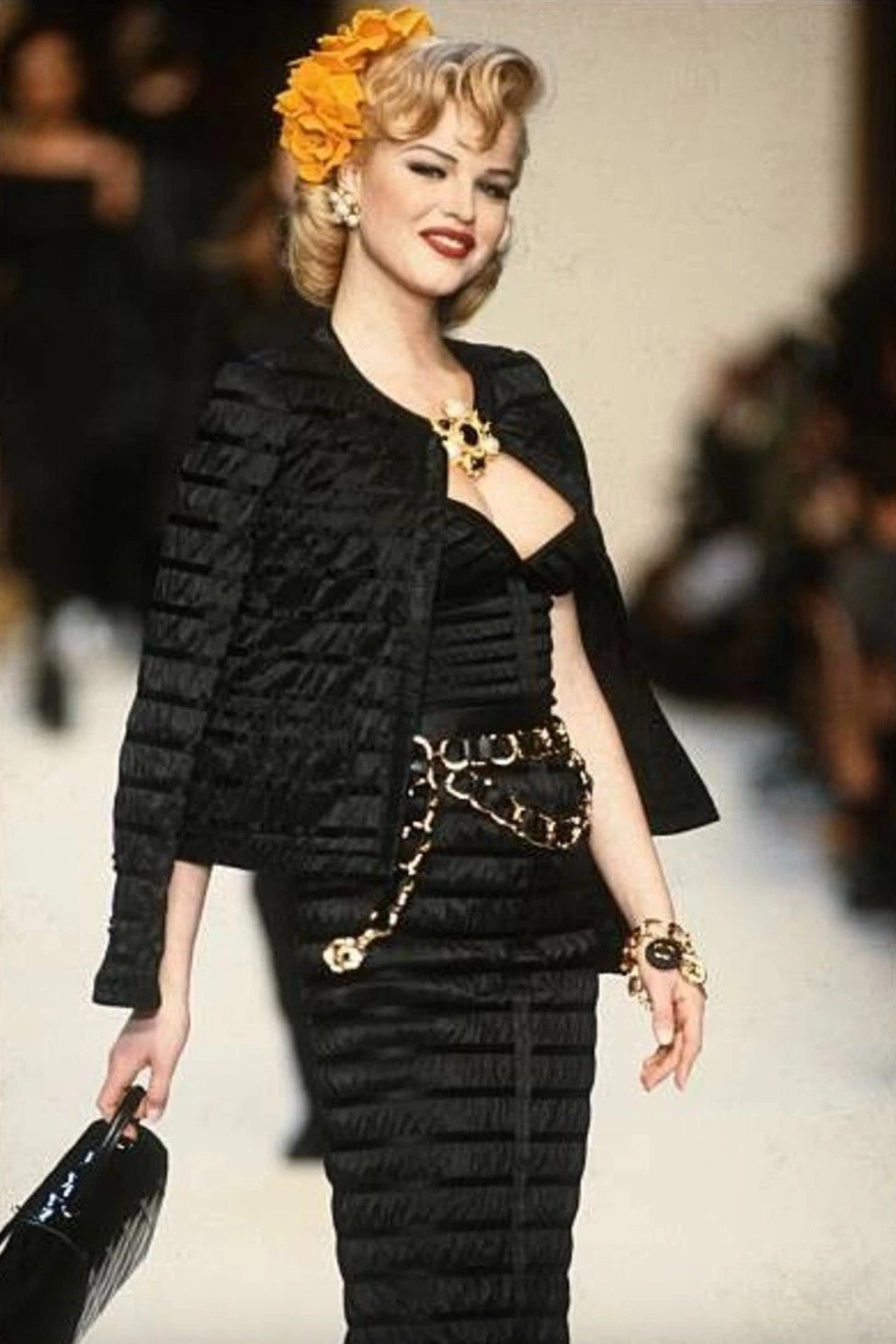Chanel Vintage Fall/Winter 1992 Black Lesage Ribbon Silk Bodycon Midi Dress