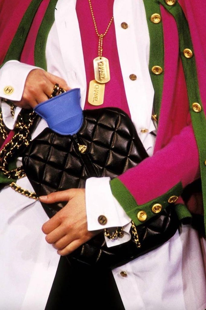 Chanel Fall/Winter 1993 Black Quilted Lambskin Red 24K Gold-Plated Hot Water Bottle