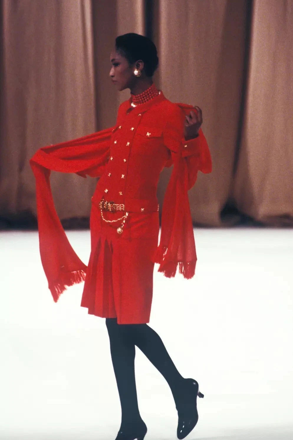 Chanel Vintage Haute Couture Fall/Winter 1988 Red Gold Chain Dress