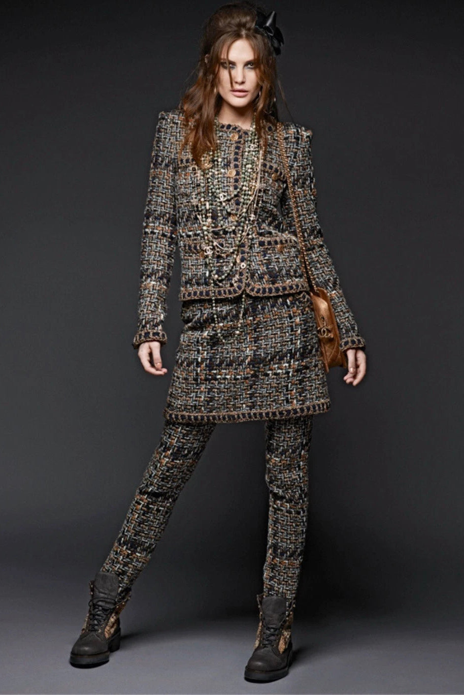 Chanel Pre-Fall 2016 Rome Brown Gold Fantasy Tweed 16A Jacket