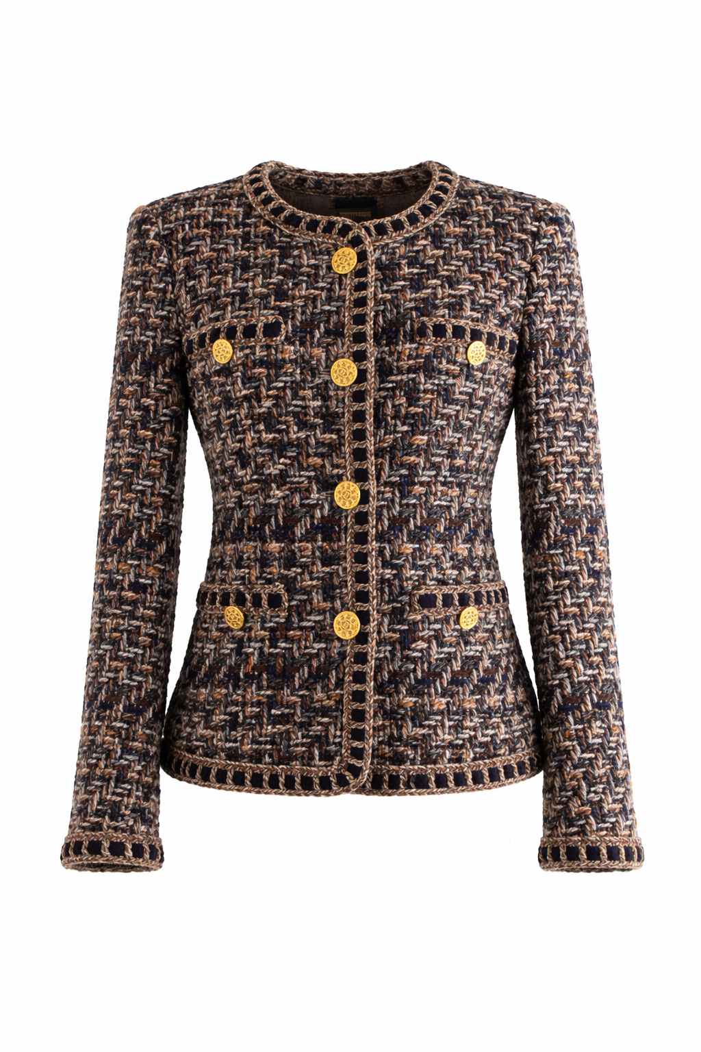 Chanel Pre-Fall 2016 Rome Brown Gold Fantasy Tweed 16A Jacket