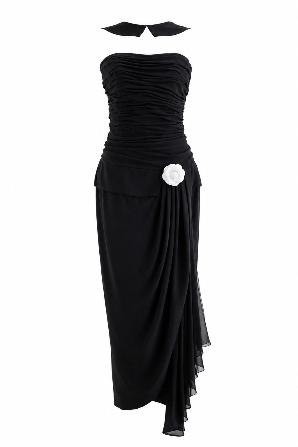 Chanel S/S 1990 Vintage Black Pleated Grecian Collar Gown