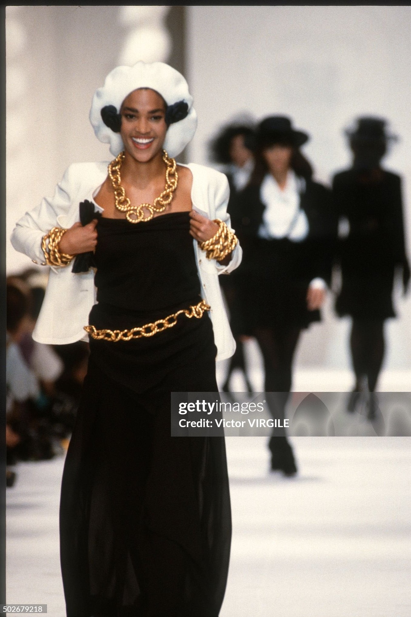 Chanel S/S 1990 Vintage Black Pleated Grecian Collar Gown