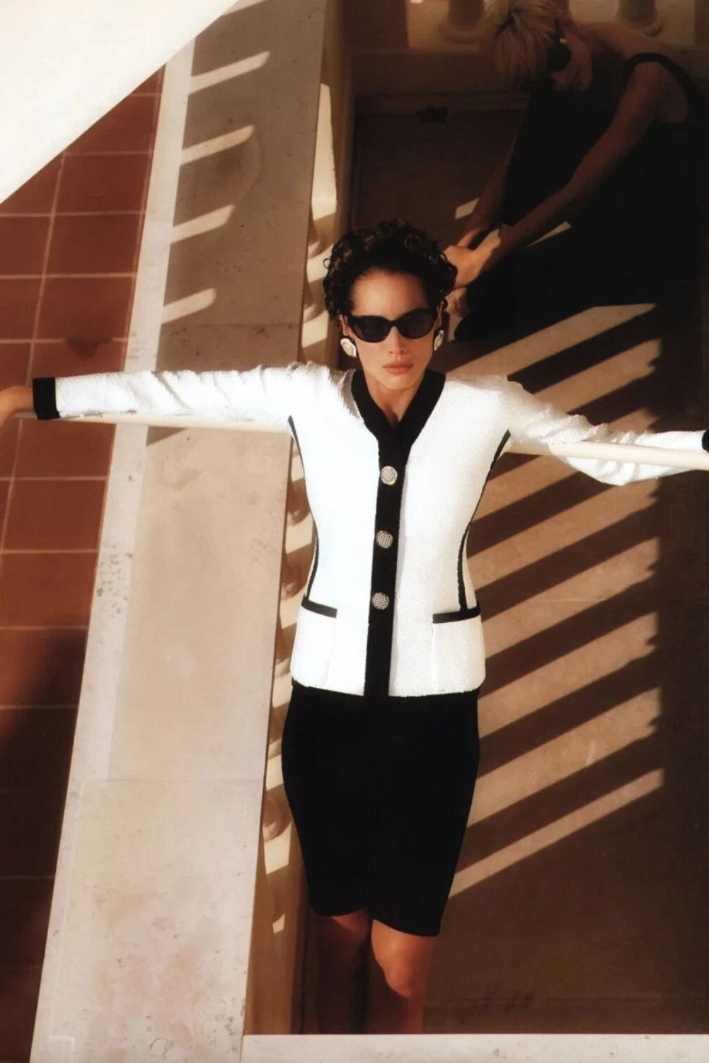 Chanel Vintage S/S 1991 Collector White Black Sequin CC Scuba Jacket